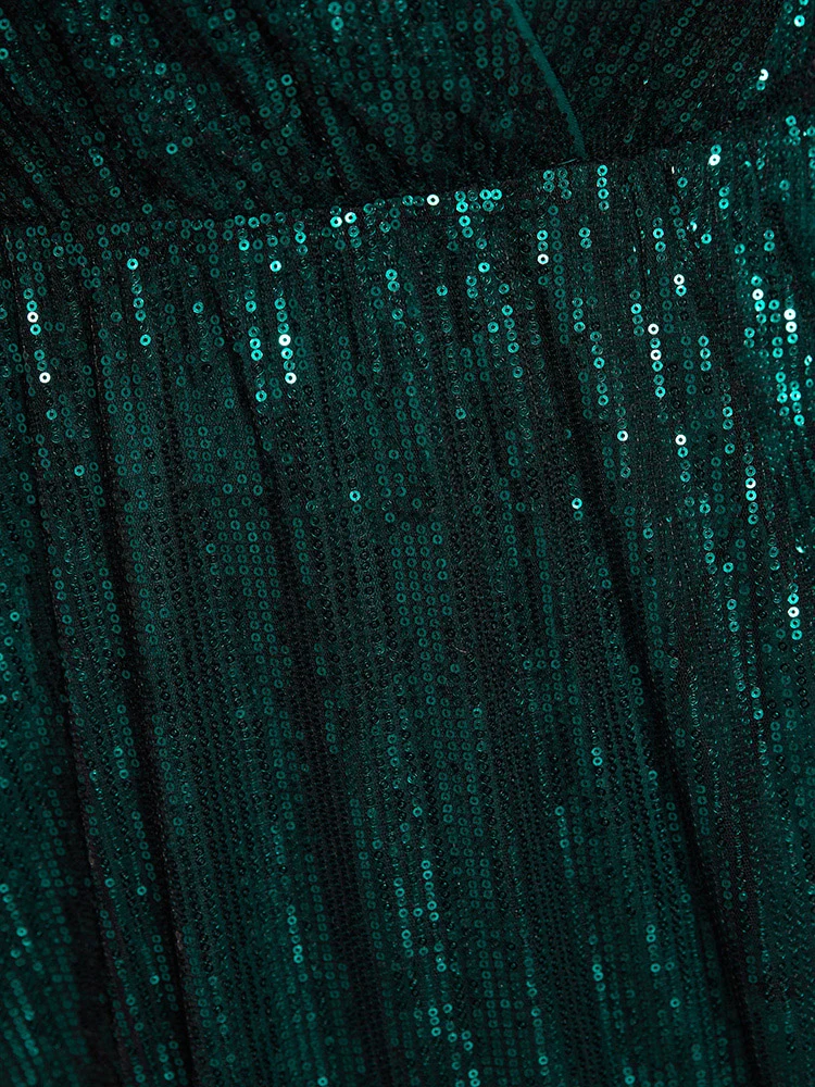 Solid Pocket Lantern Sleeve Wrap Sequin Dress - Image 13