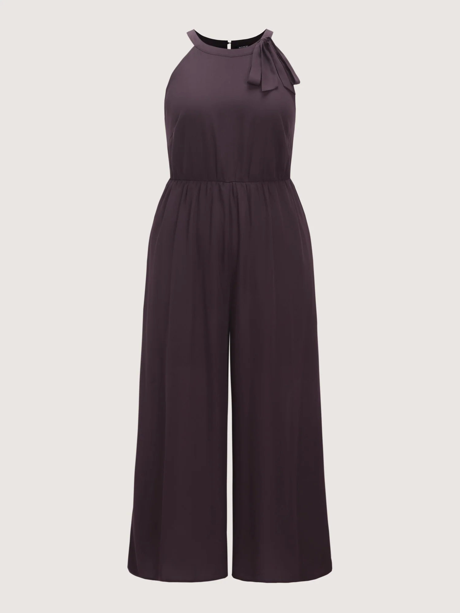 Solid Sheer Bow Halter Neck Wide Leg Jumpsuit - Image 7