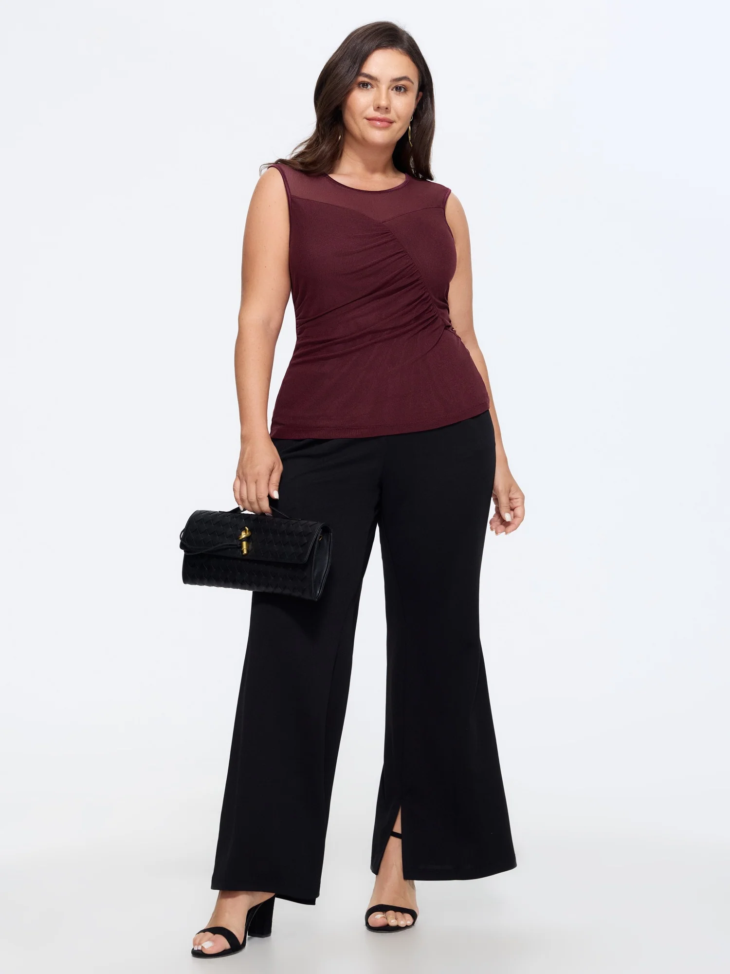 Solid Sheer Mesh Ruched Tank Top - Image 3