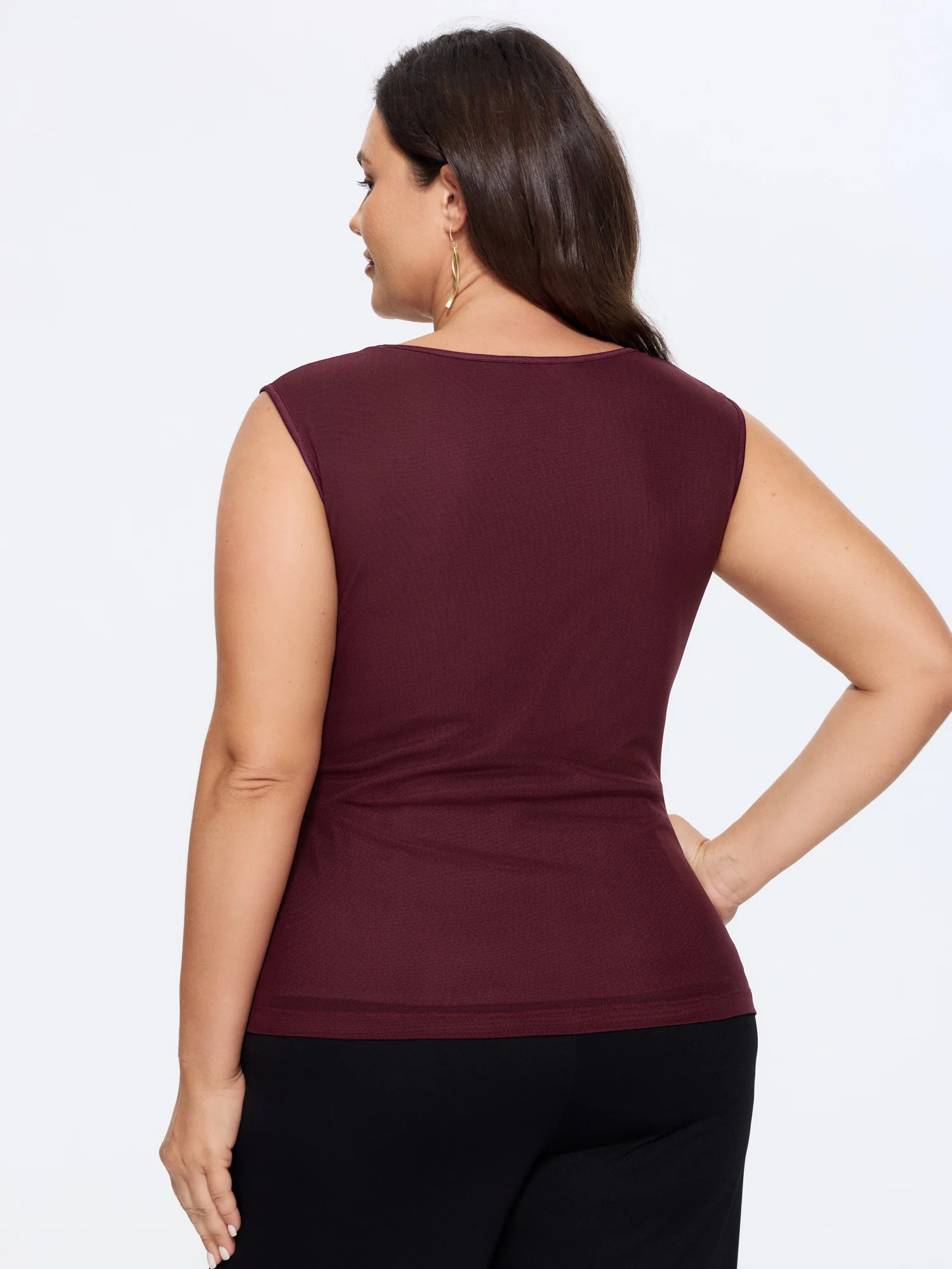 Solid Sheer Mesh Ruched Tank Top - Image 4