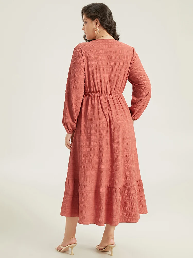 Solid Shirred Plisse Flutter Hem Dress - Image 2