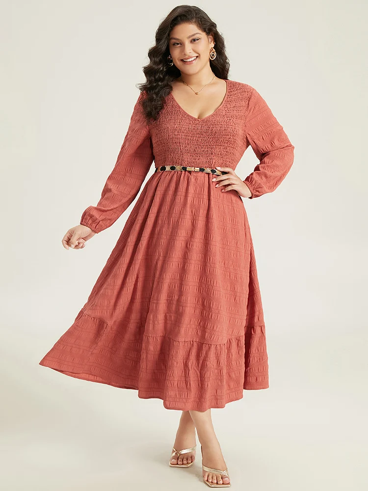 Solid Shirred Plisse Flutter Hem Dress - Image 4