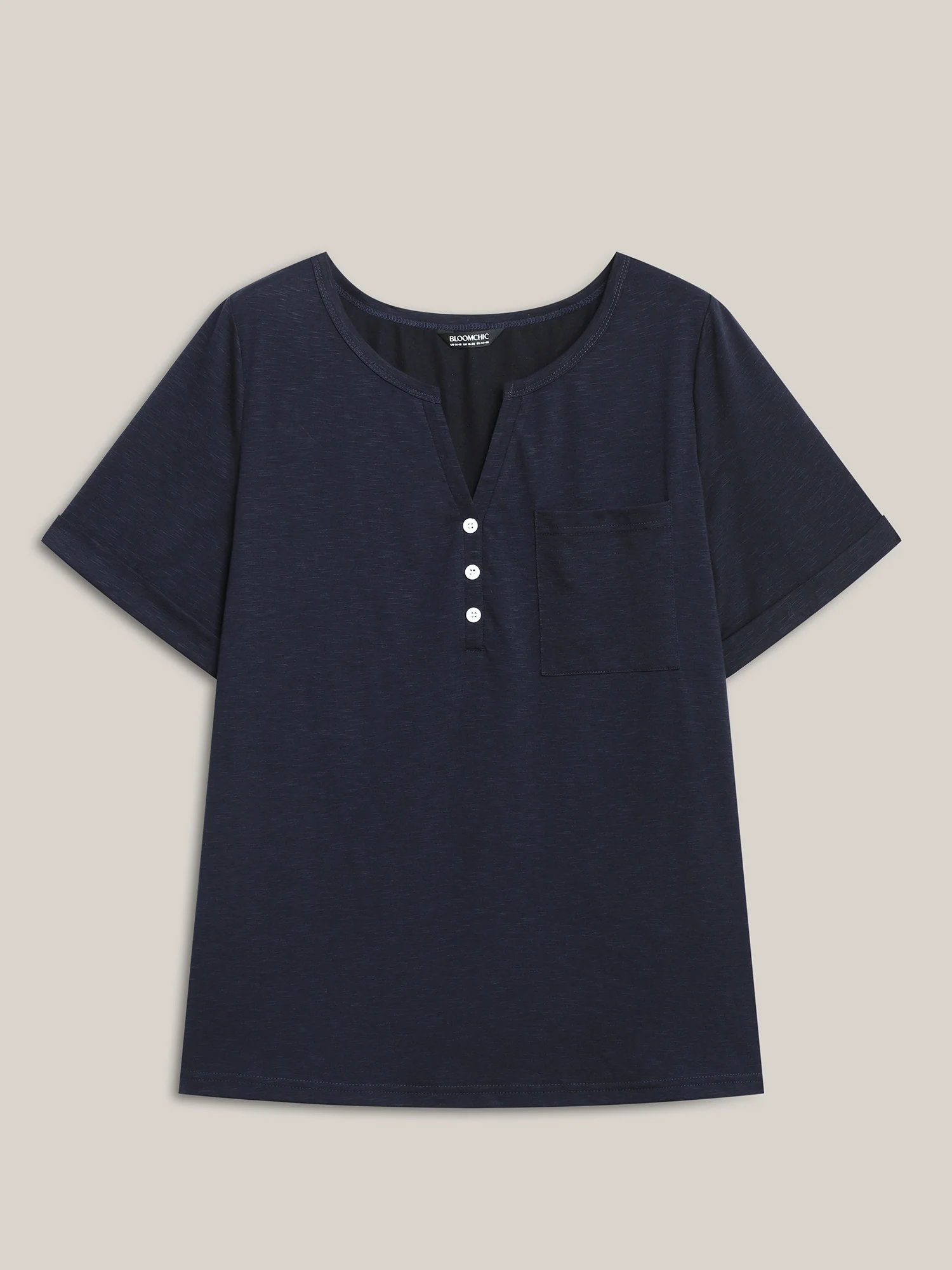 Solid Split Neck Button Detail T-Shirt - Image 11