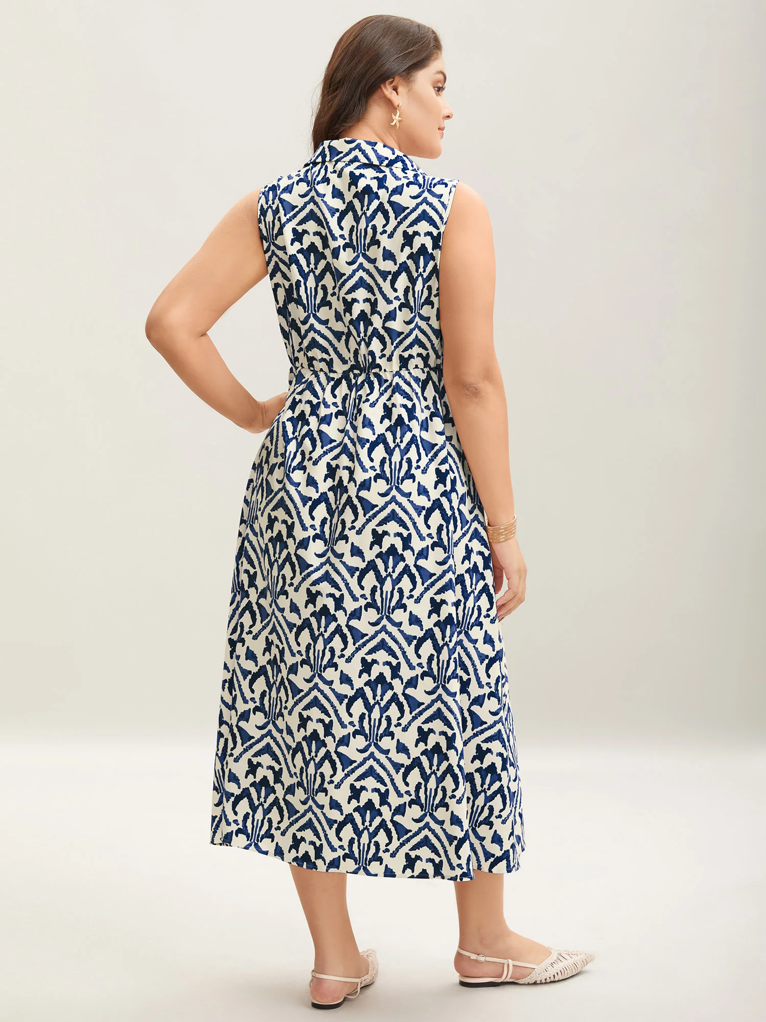 Spring Abstract Print Shirt Collar Midi Dress - Image 5