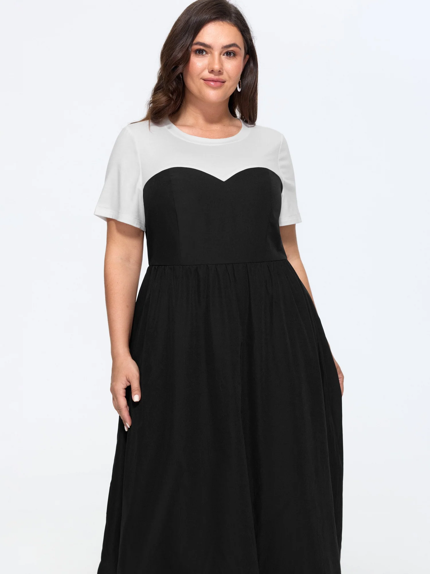 Stretchy Color Block Round Neck Midi Dress - Image 3