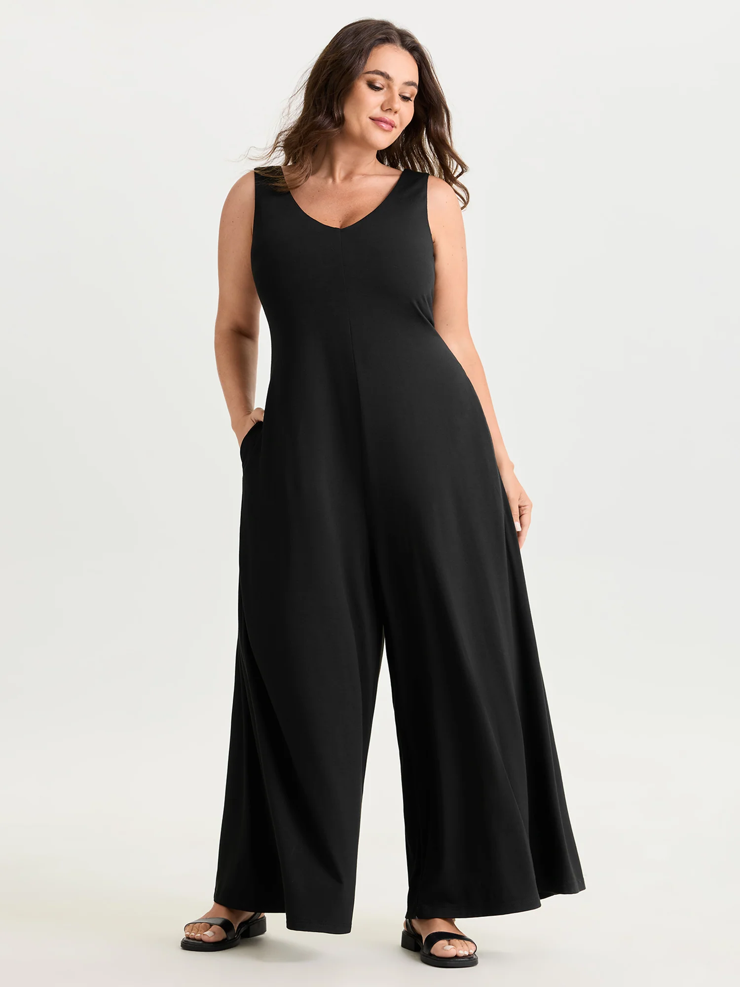 Stretchy Deep Back Neckline Jumpsuit
