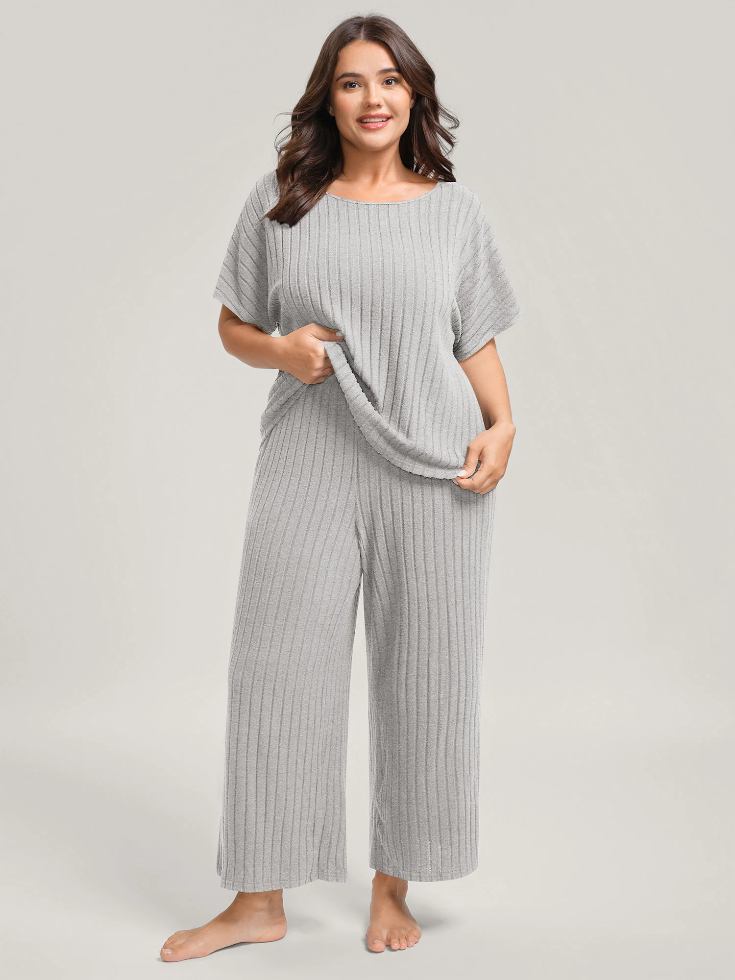 Stretchy Pit Strip Solid Loungewear Set - Image 7