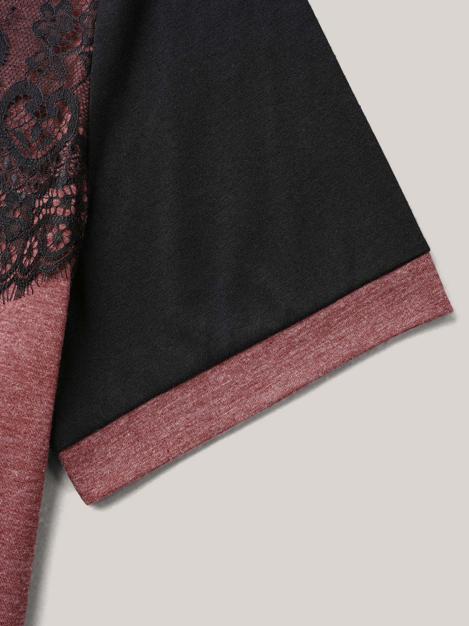 Stretchy Scalloped Lace Color Contrast T-Shirt - Image 5