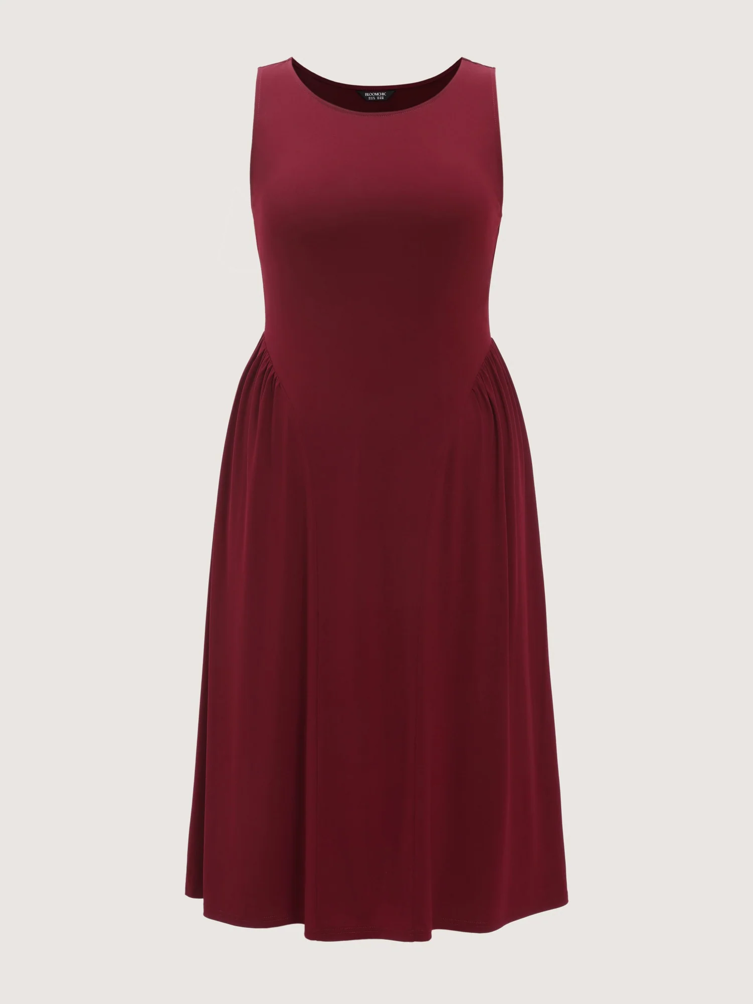Stretchy Solid Side Ruched Sleeveless Midi Dress - Image 8