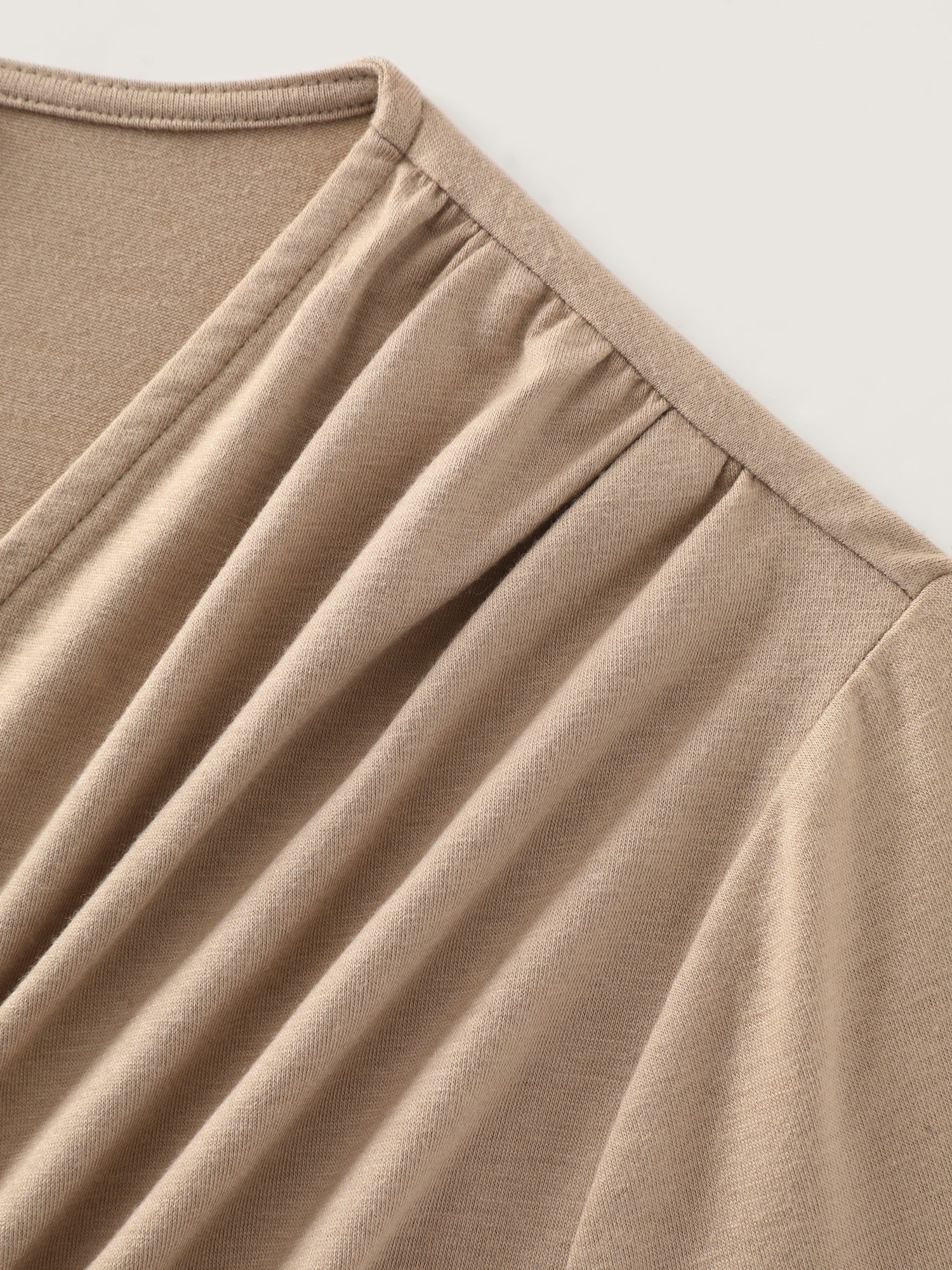 Stretchy Solid Surplice Neck Ruched Fitted Knit Top - Image 6