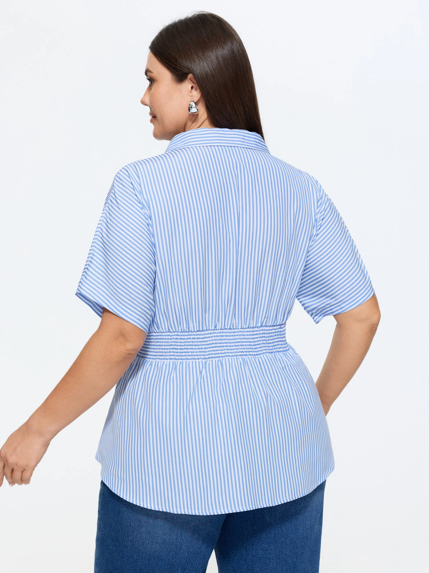 Striped Print Cinched-Waist Blouse - Image 4