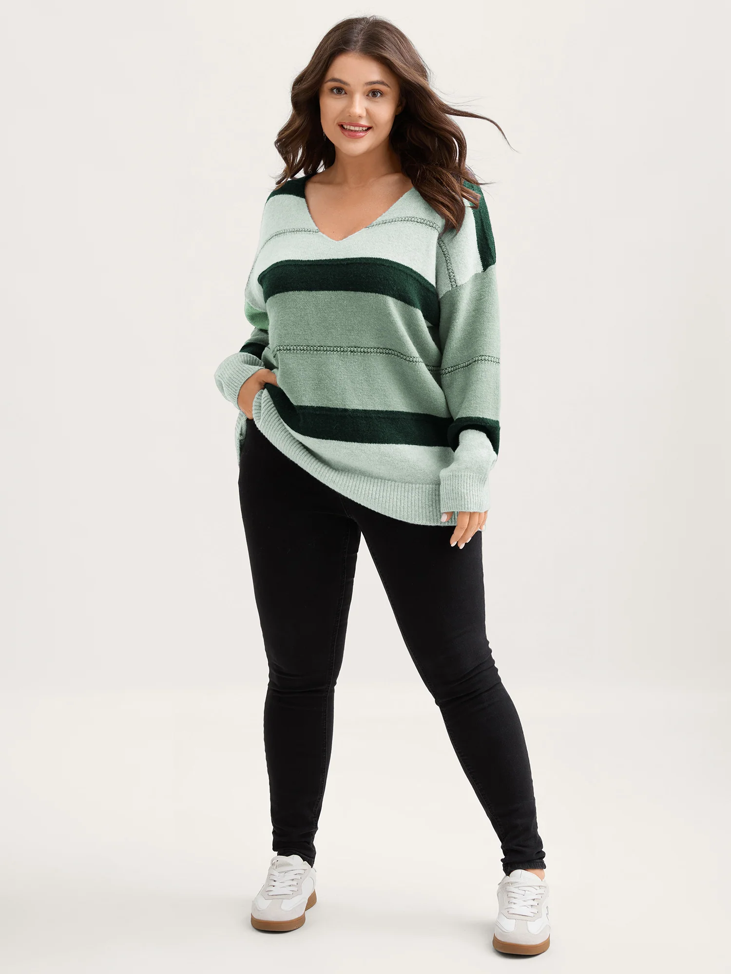 Striped Print Color Contrast Pullover - Image 3