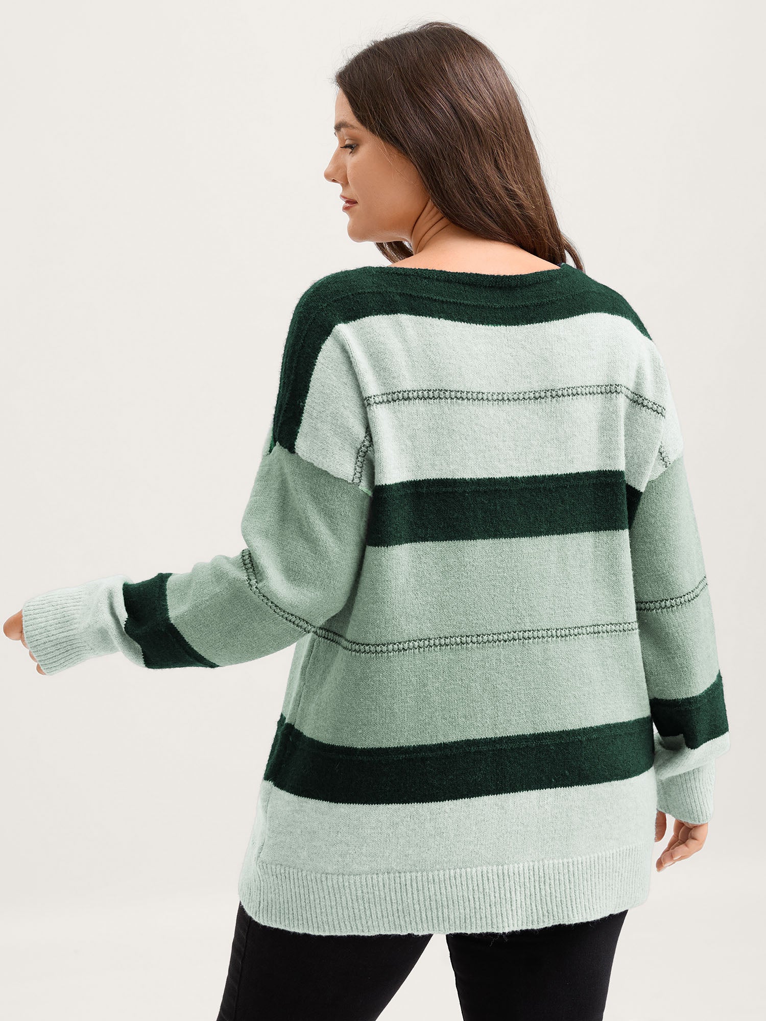 Striped Print Color Contrast Pullover - Image 4