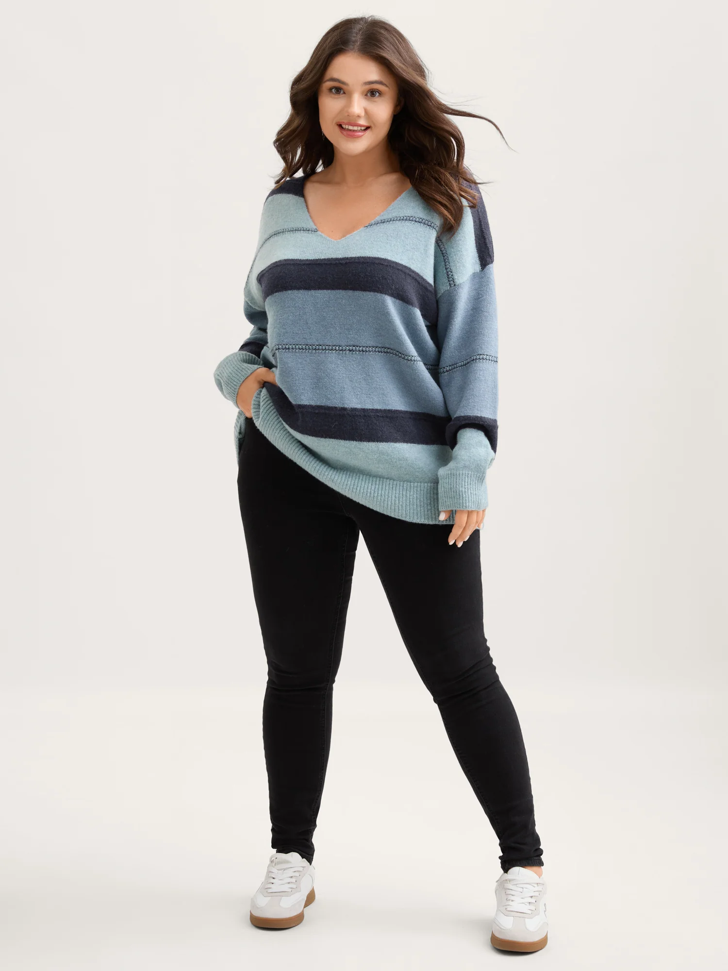 Striped Print Color Contrast Pullover - Image 7