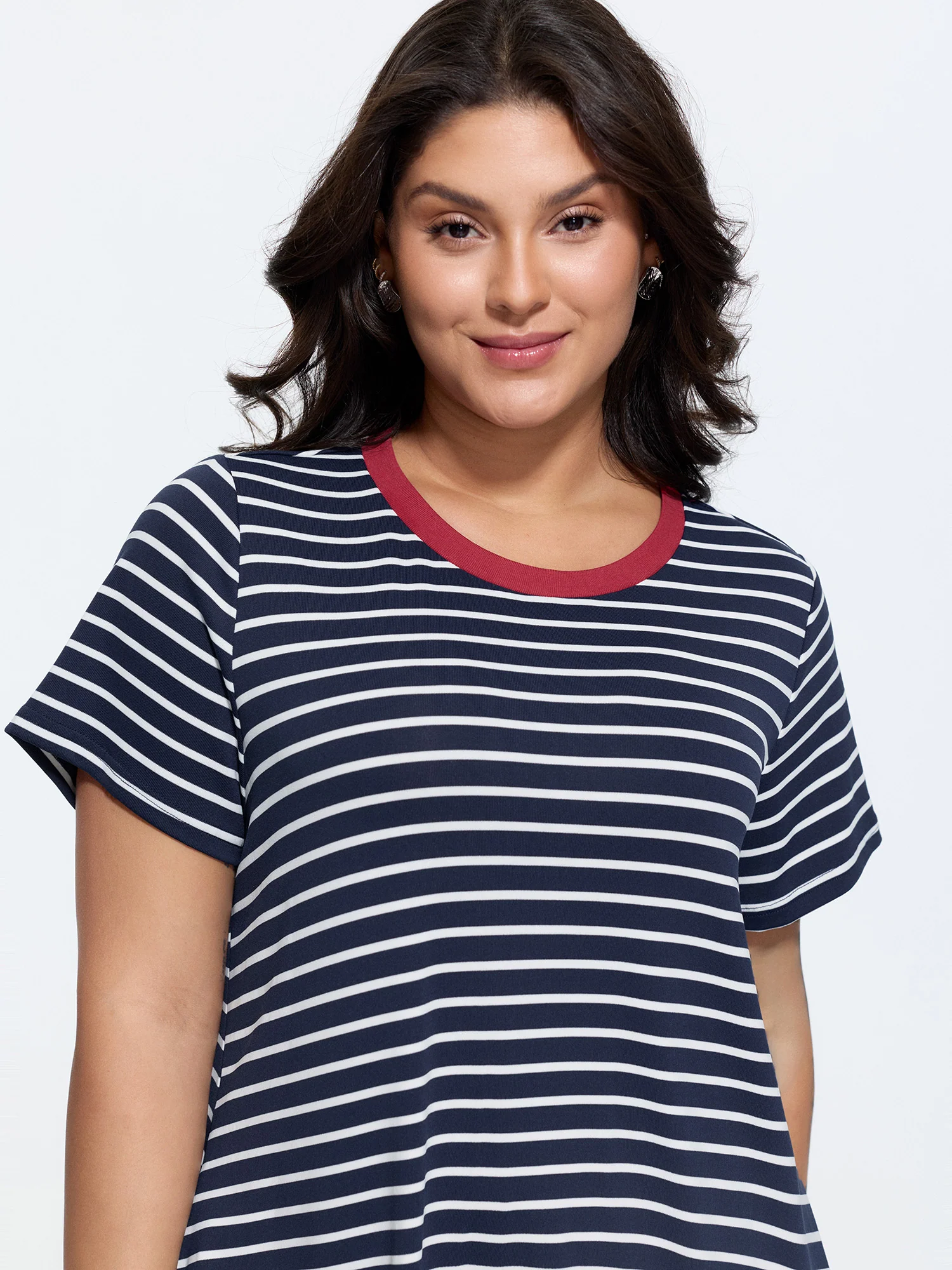 Striped Print Color Contrast T-Shirt Mini Dress - Image 2