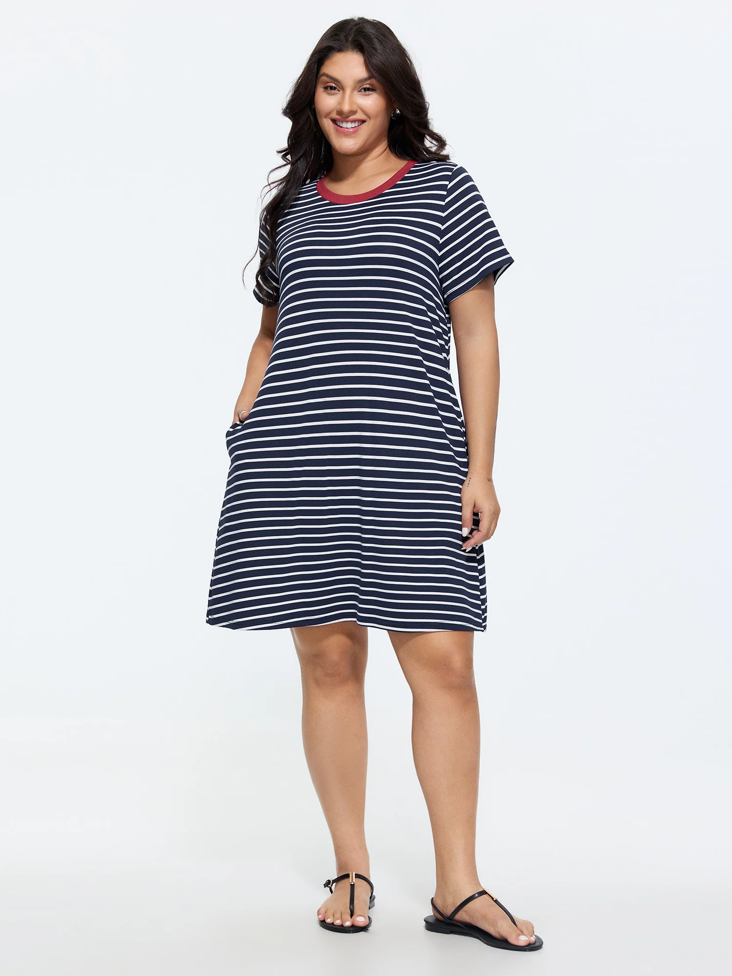 Striped Print Color Contrast T-Shirt Mini Dress - Image 3