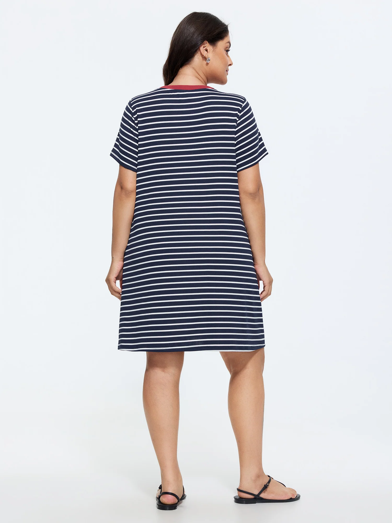 Striped Print Color Contrast T-Shirt Mini Dress - Image 4