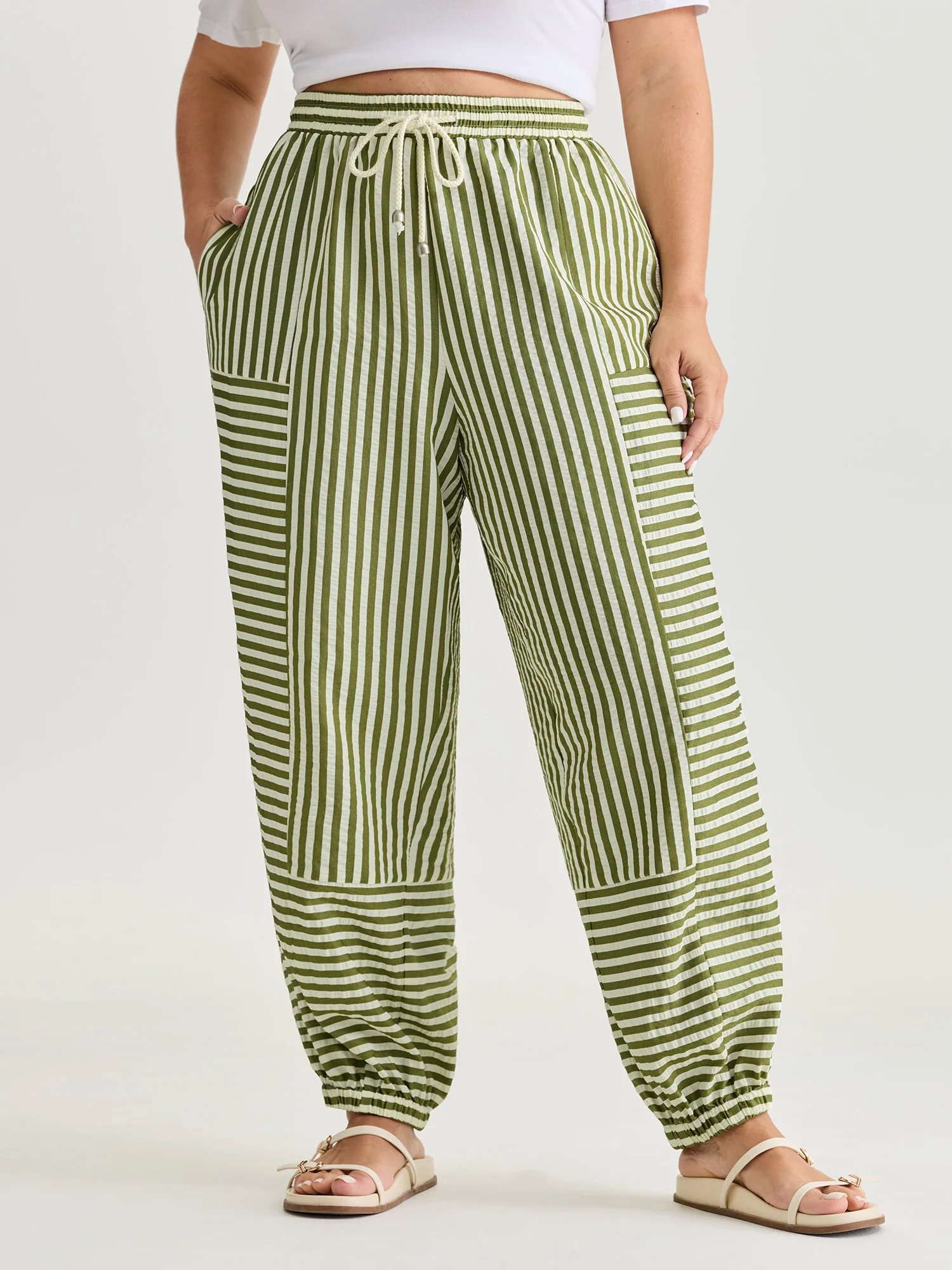 Striped Print Cuffed Hem Pants