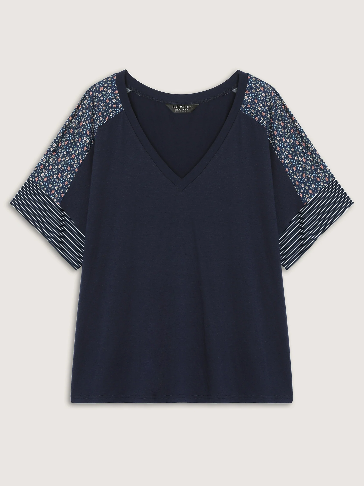 Supersoft Color Contrast Sleeve V-Neck T-Shirt - Image 6