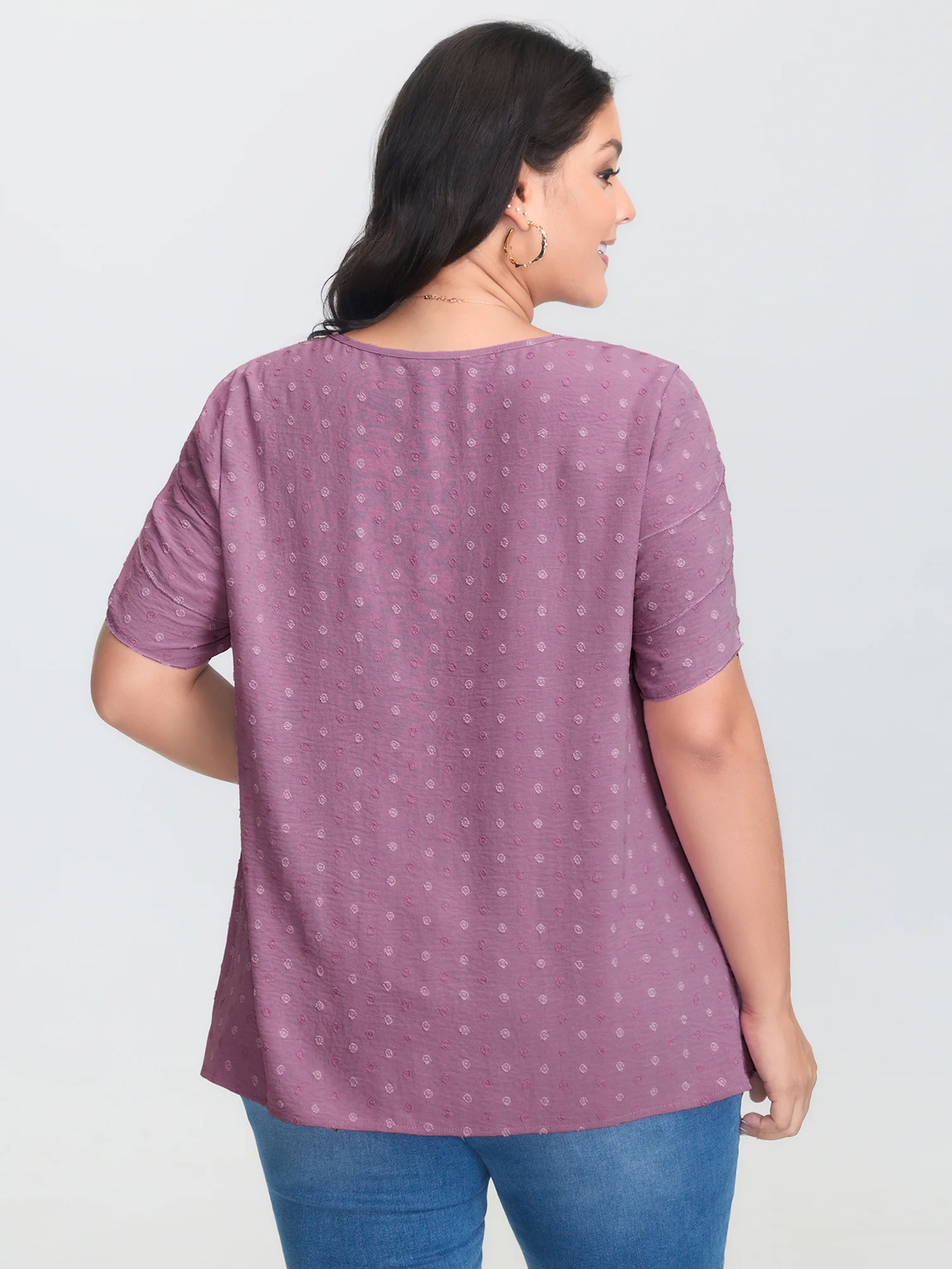 Textured Color Contrast Petal Sleeve Blouse - Image 12