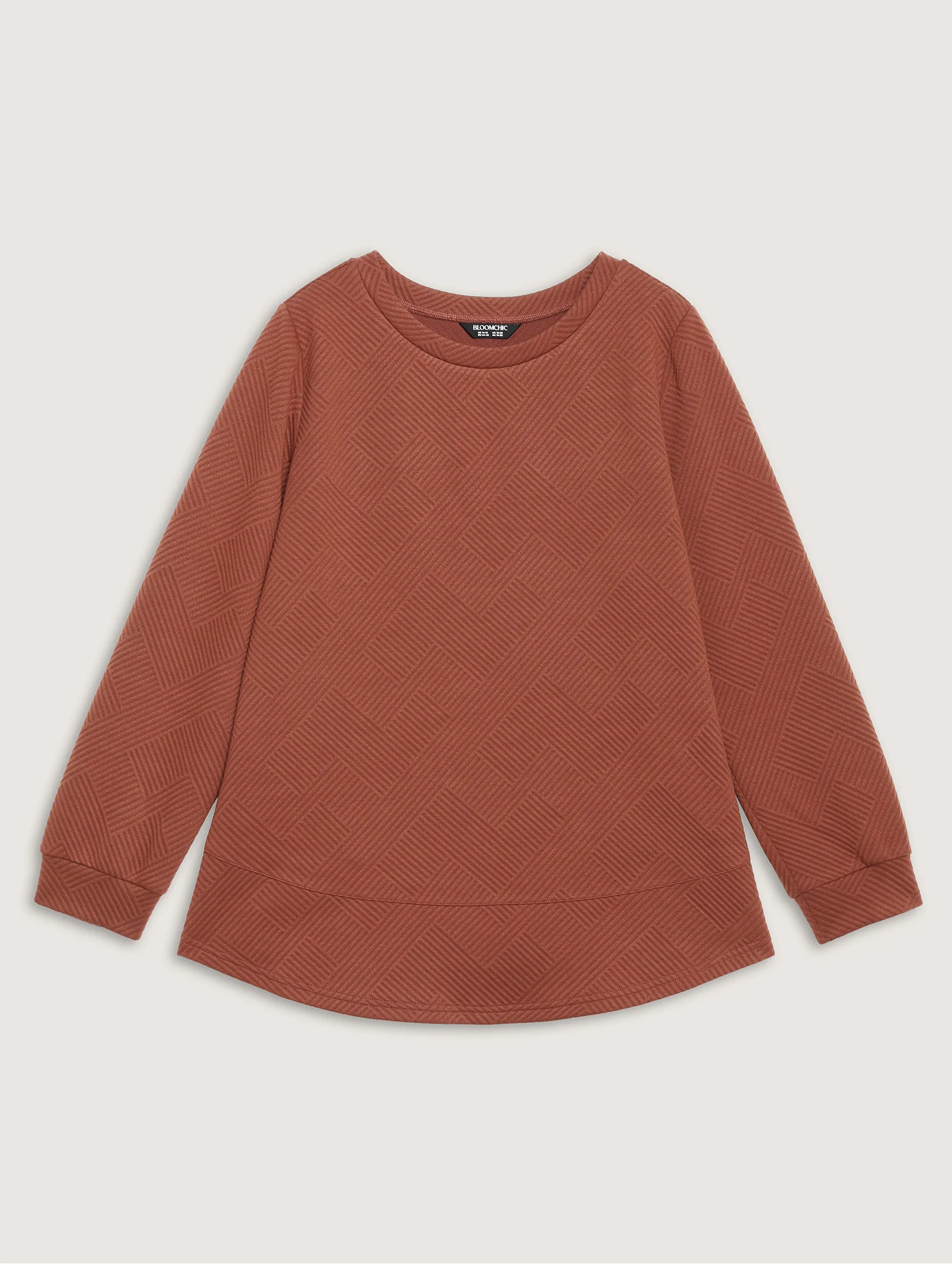 Textured Curvy Hem Round Neck Sweatshirt - Image 14