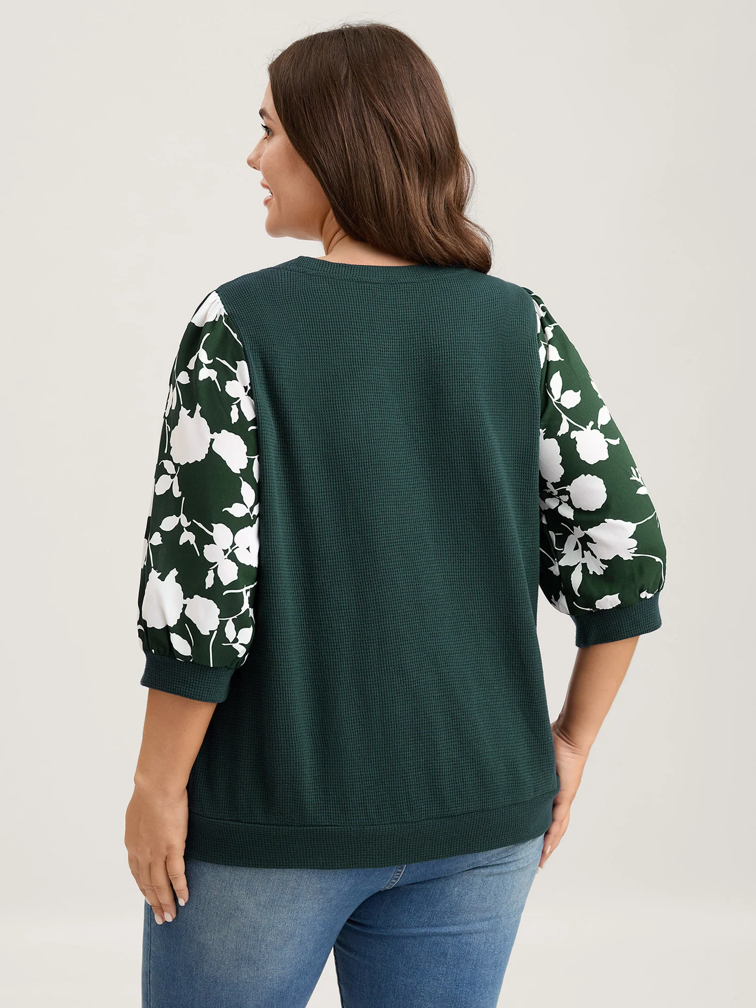 Textured Floral Puffy Sleeve Sweatshirt - Image 10