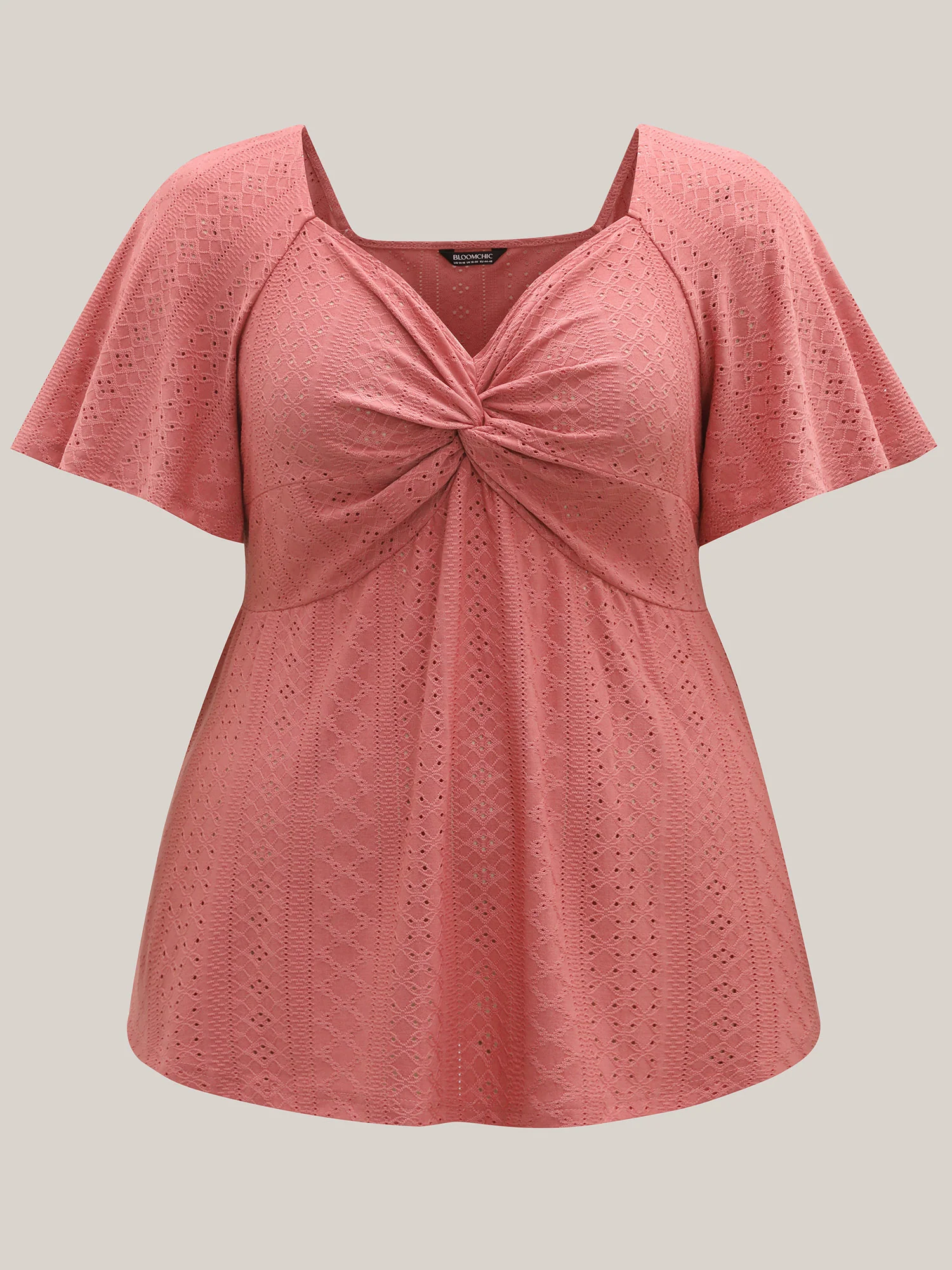 Textured Front-Twist Eyelet Trim Plain Top - Image 7