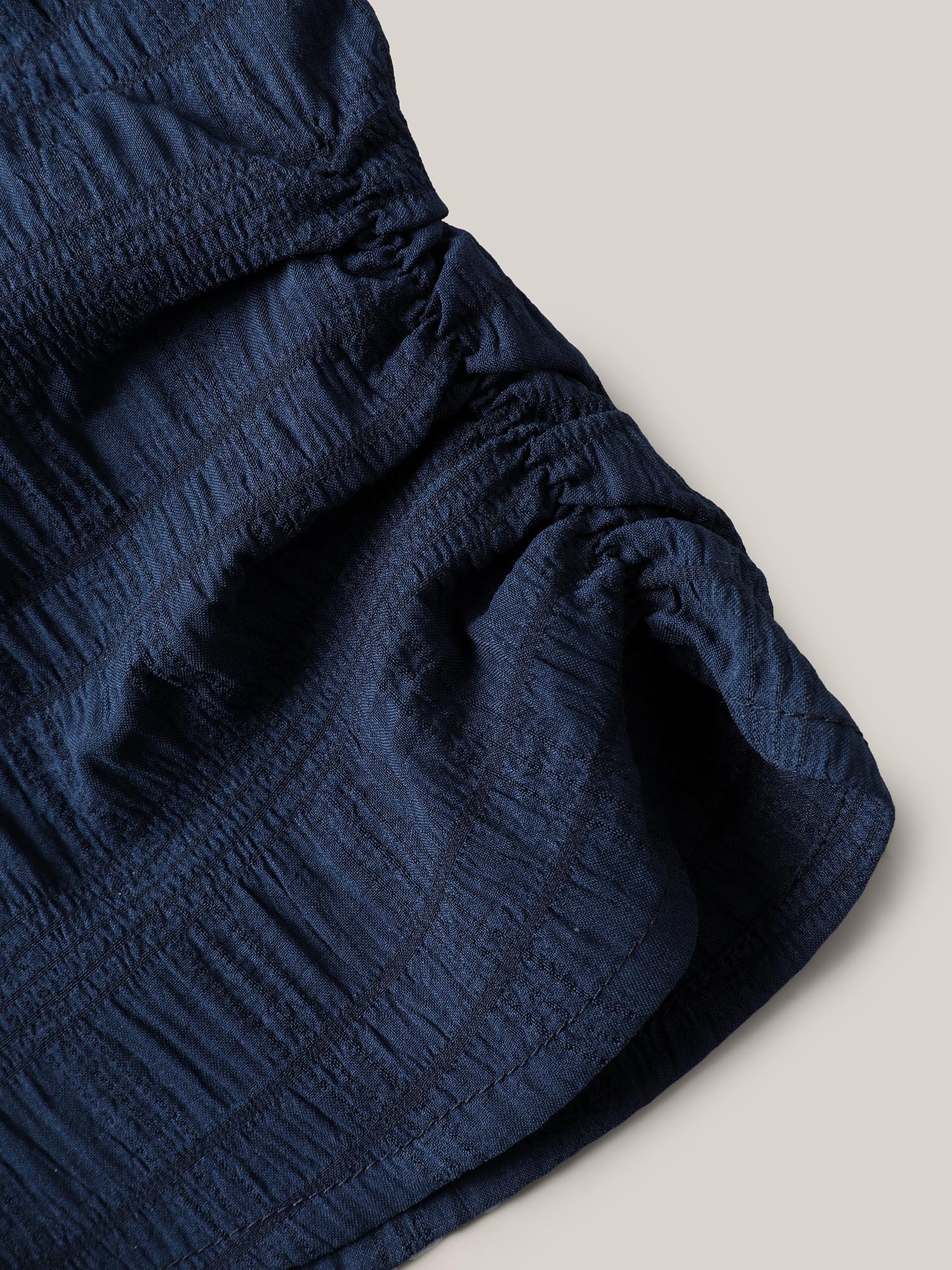Textured Gathered Sleeve Split Neck Blouse - Image 5