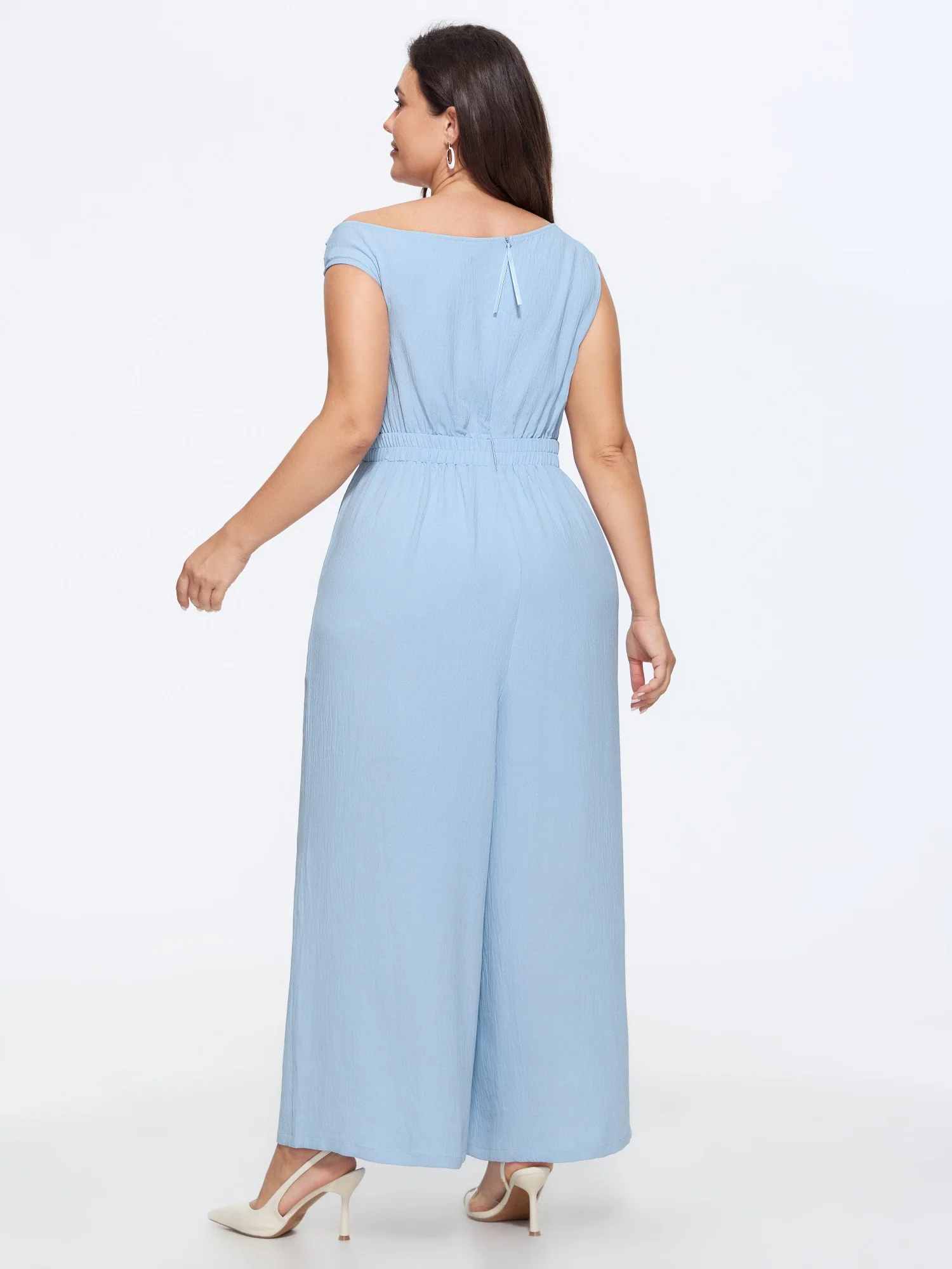Textured One Shoulder Pocket Wide Leg Jumpsuit - Image 4