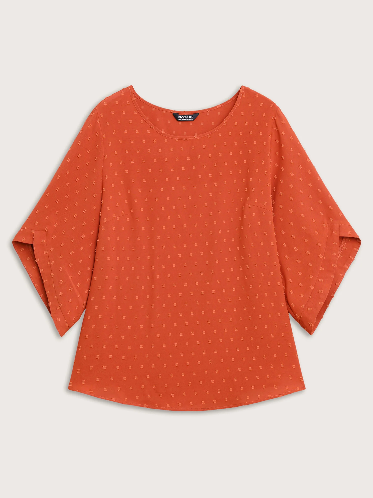Textured Round Neck Bell Sleeve Blouse - Image 11