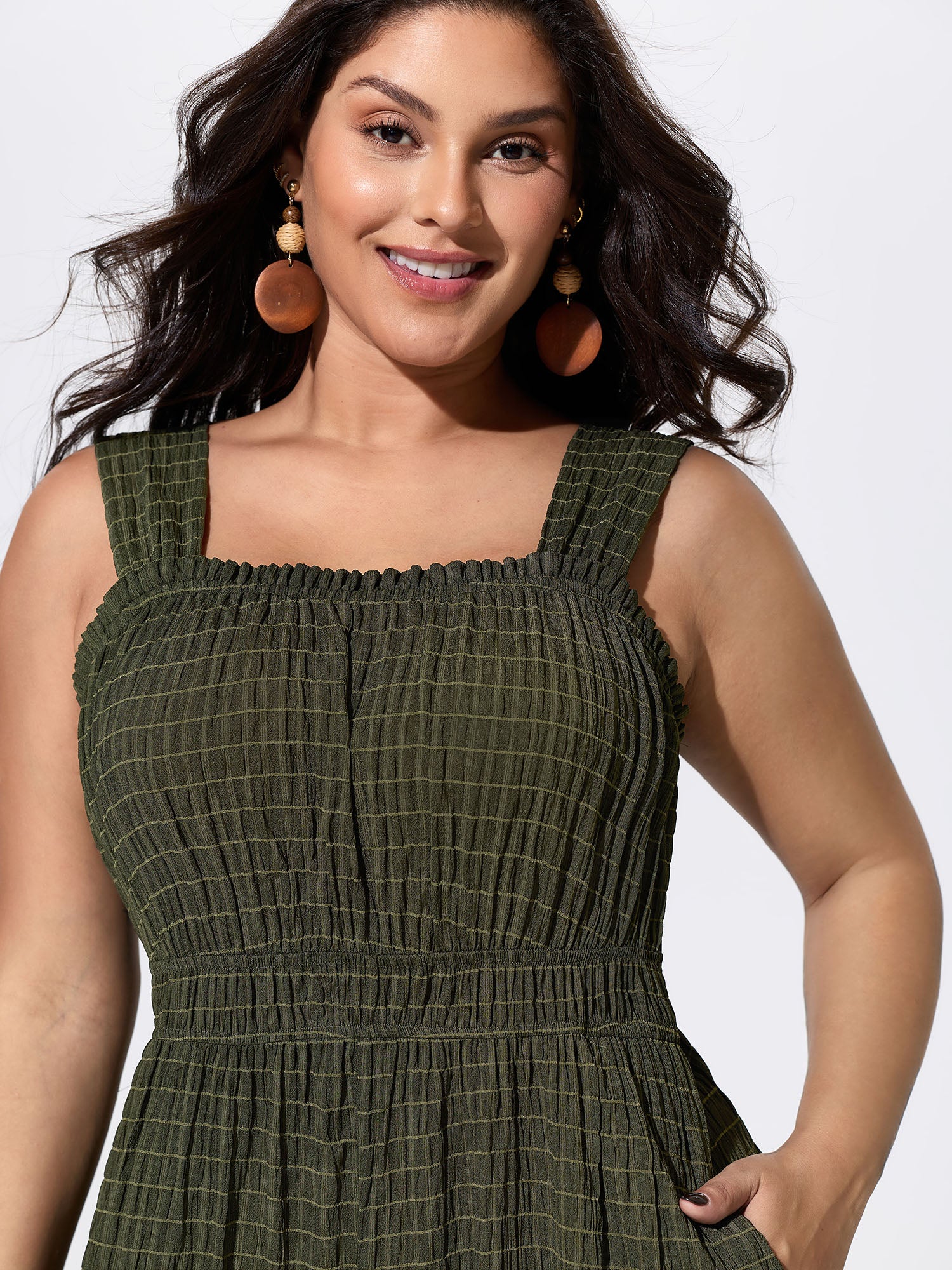 Textured Wide Straps Shirred Waist Jumpsuit - Image 2