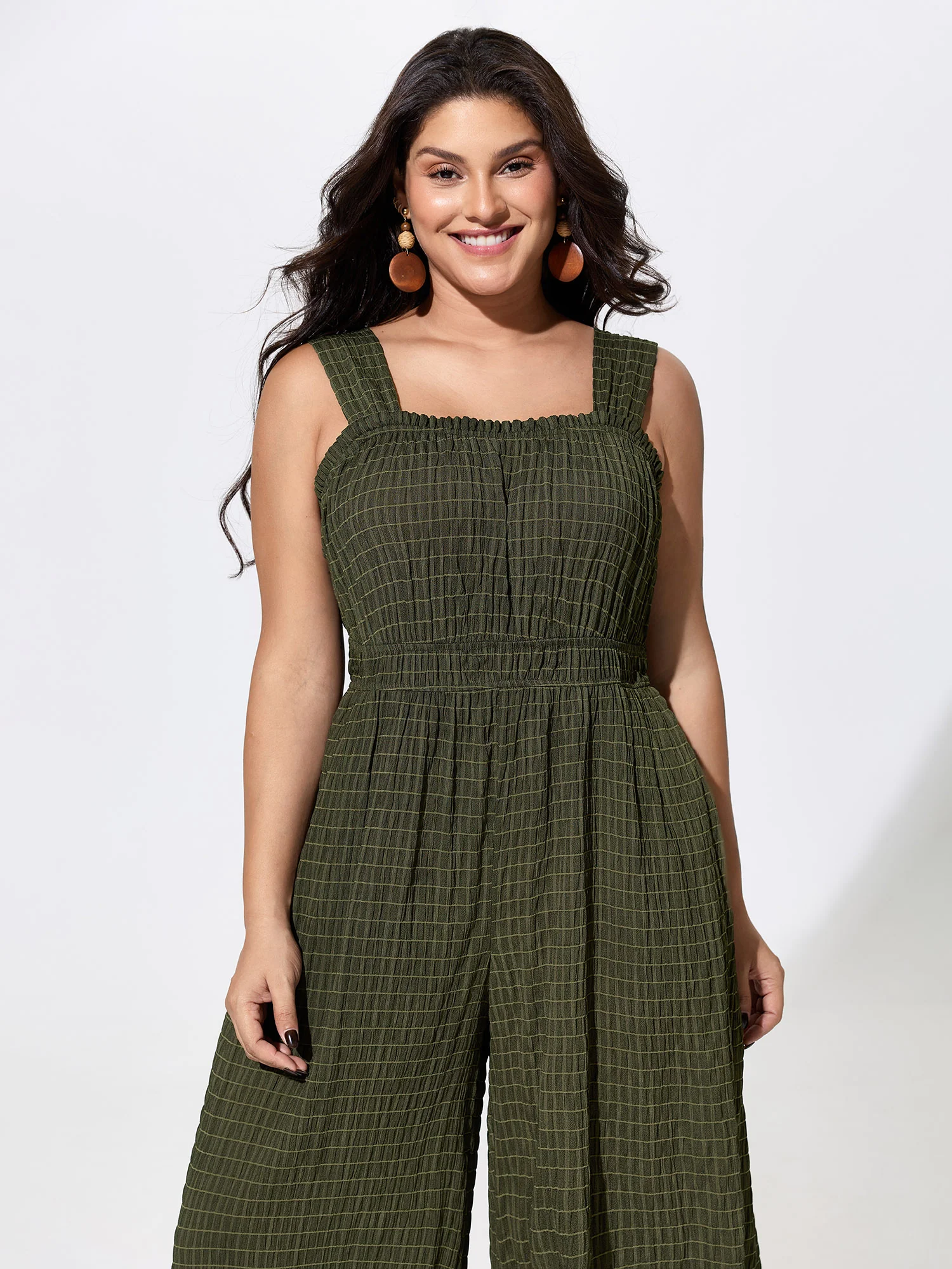 Textured Wide Straps Shirred Waist Jumpsuit - Image 3