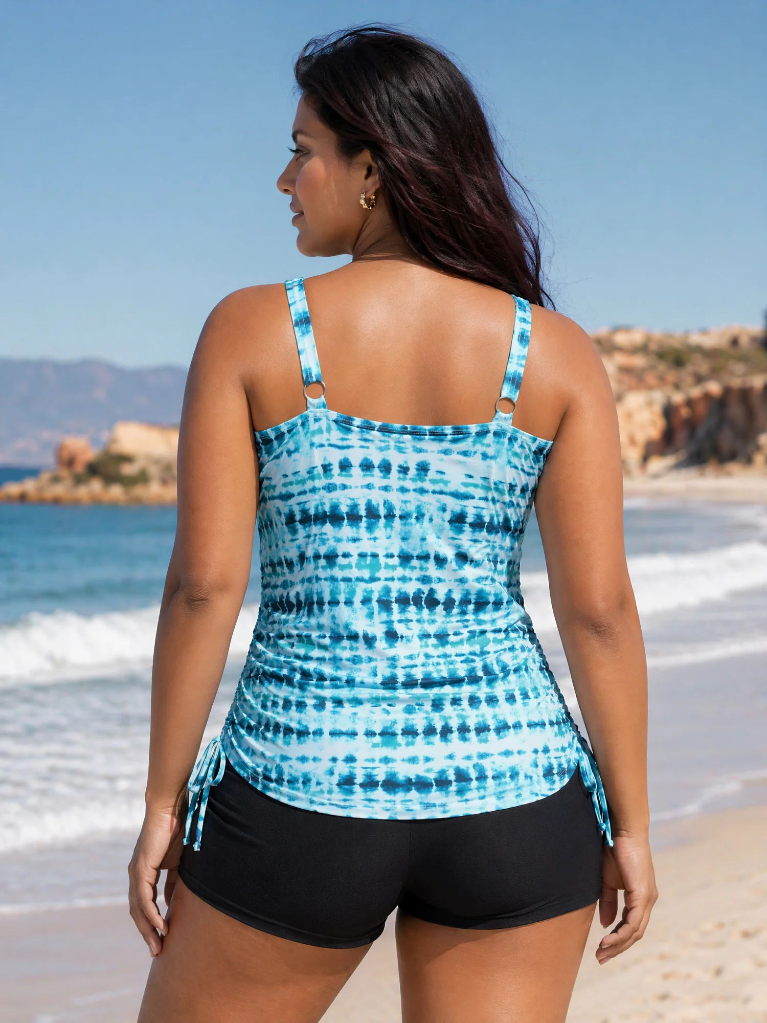 Tie-Dye Effect Scoop Neckline Swim Top - Image 4