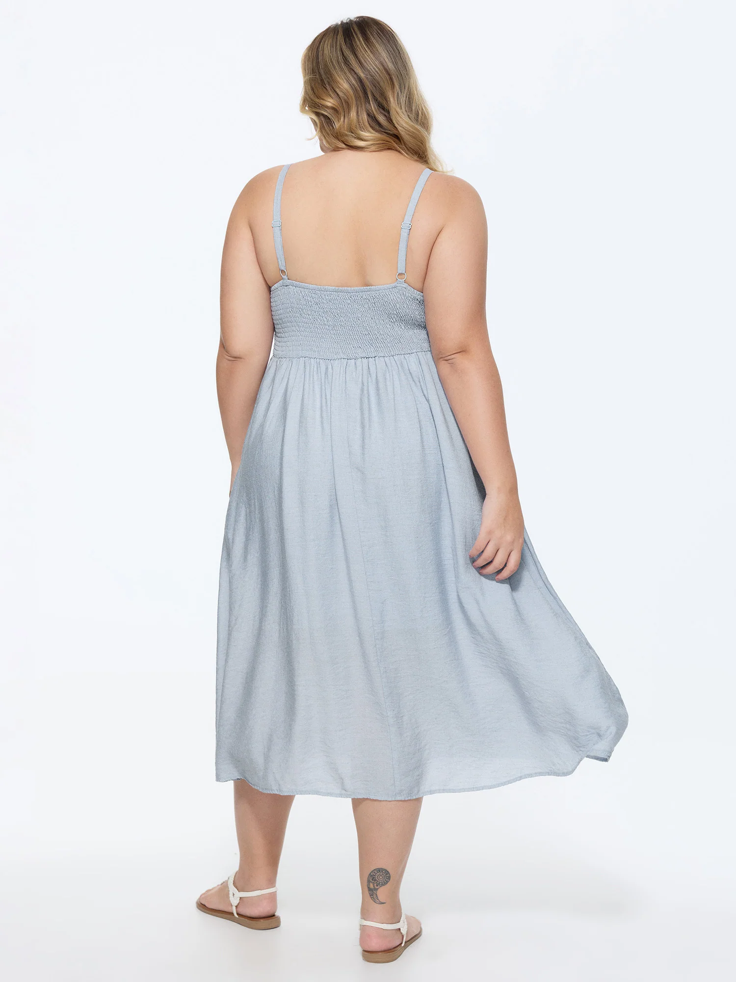 Toothpick Pleated Shirred Cami Midi Dress - Image 4