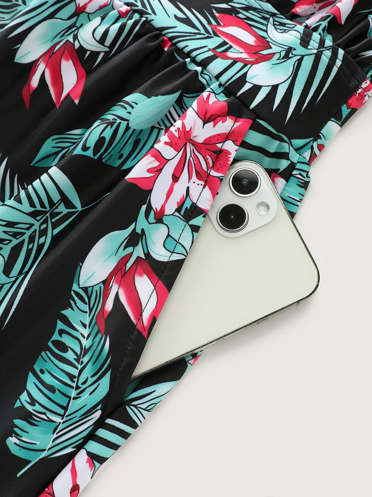 Tropical Flower Print Pockets One-Piece Swimsuit - Image 36