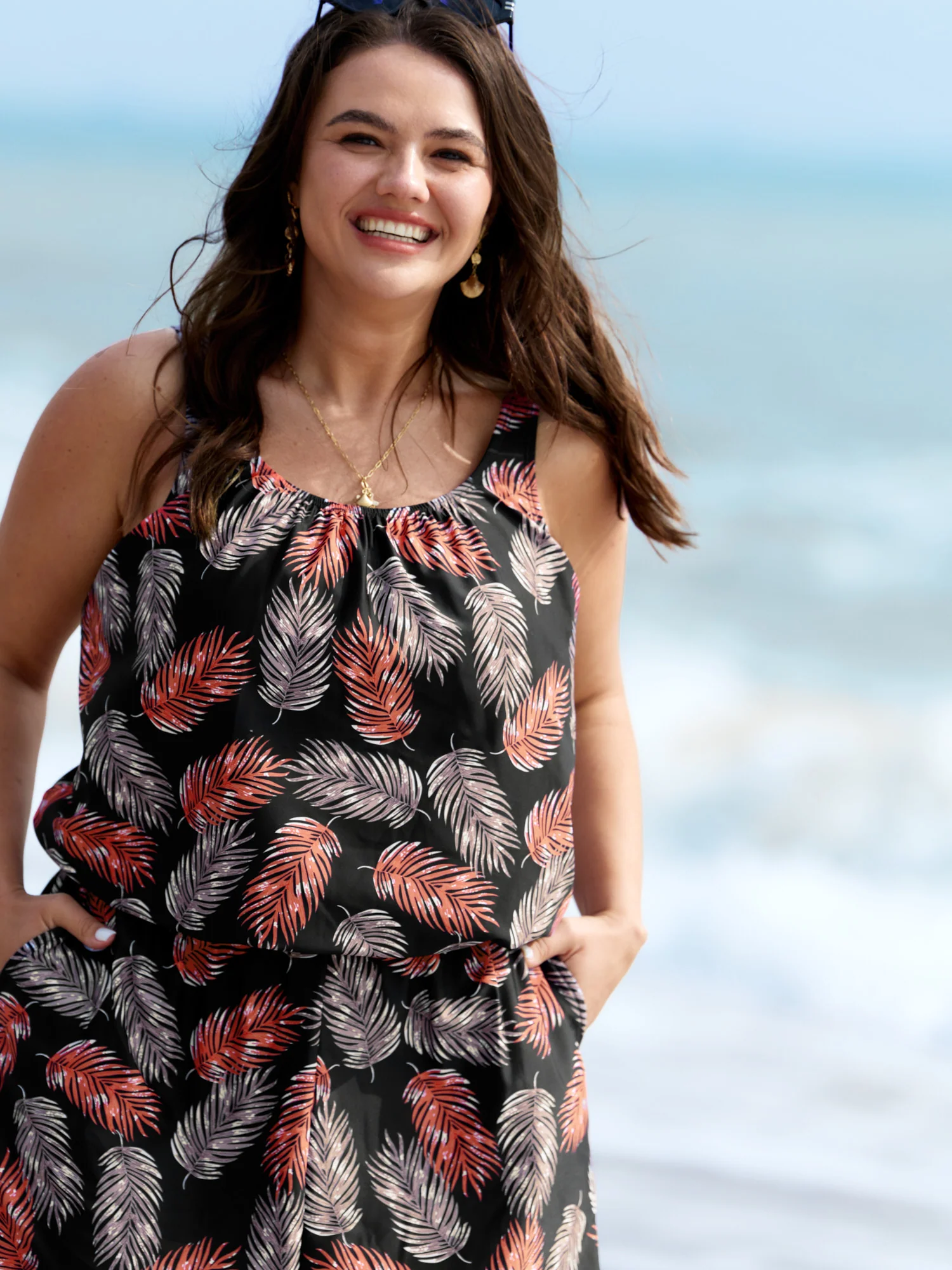 Tropical Flower Print Pockets One-Piece Swimsuit - Image 48