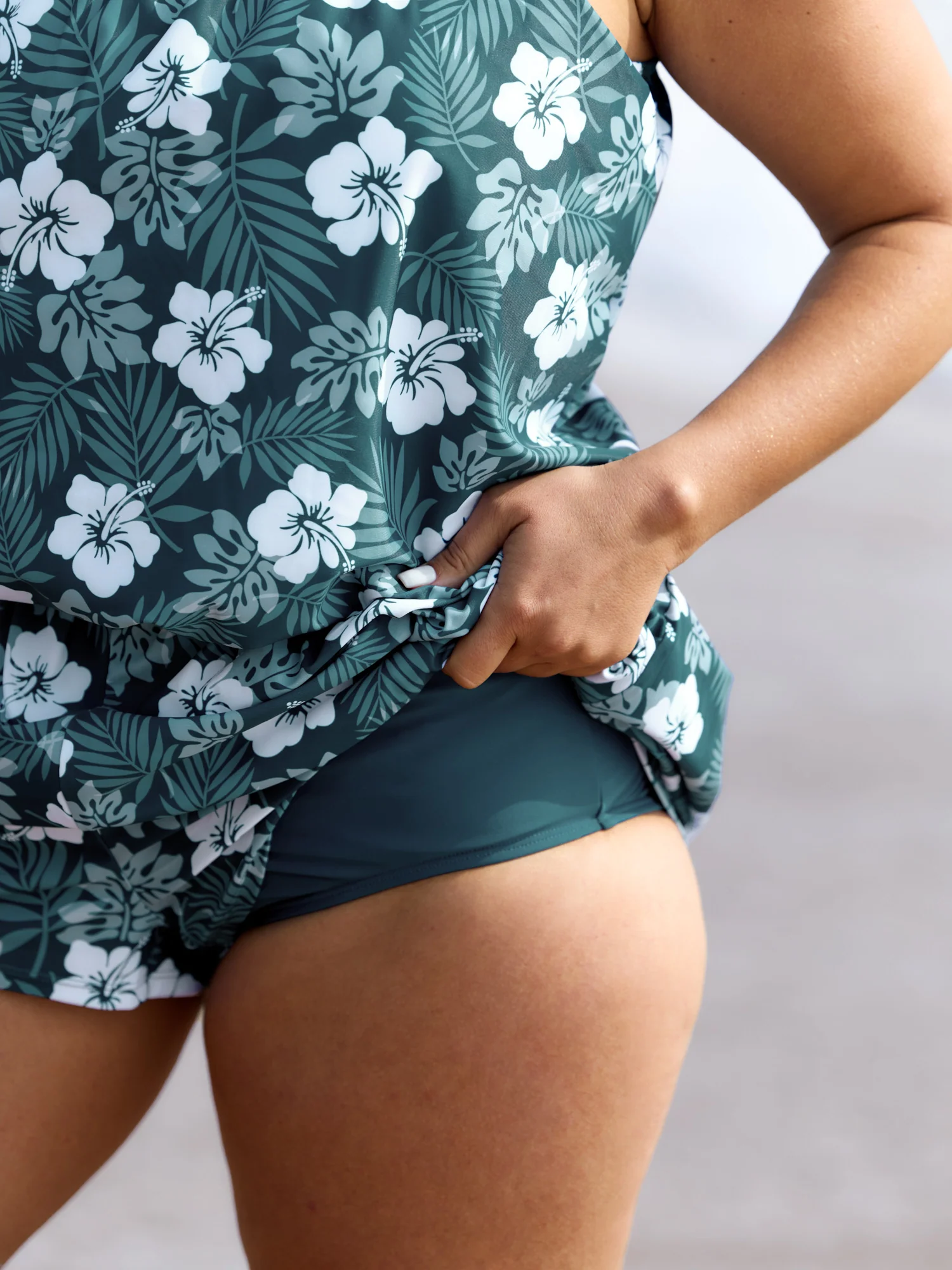 Tropical Flower Print Pockets One-Piece Swimsuit - Image 60