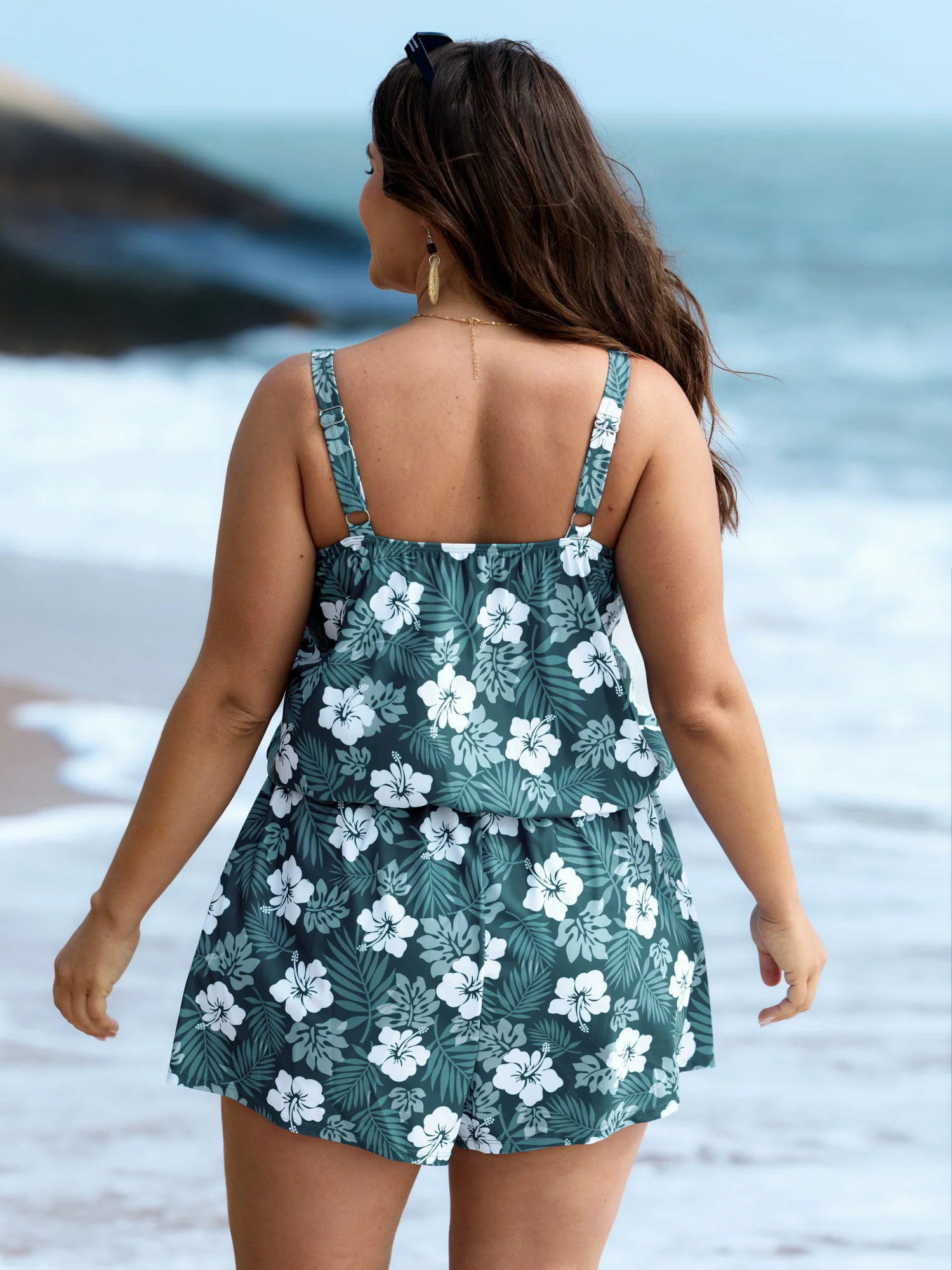Tropical Flower Print Pockets One-Piece Swimsuit - Image 61