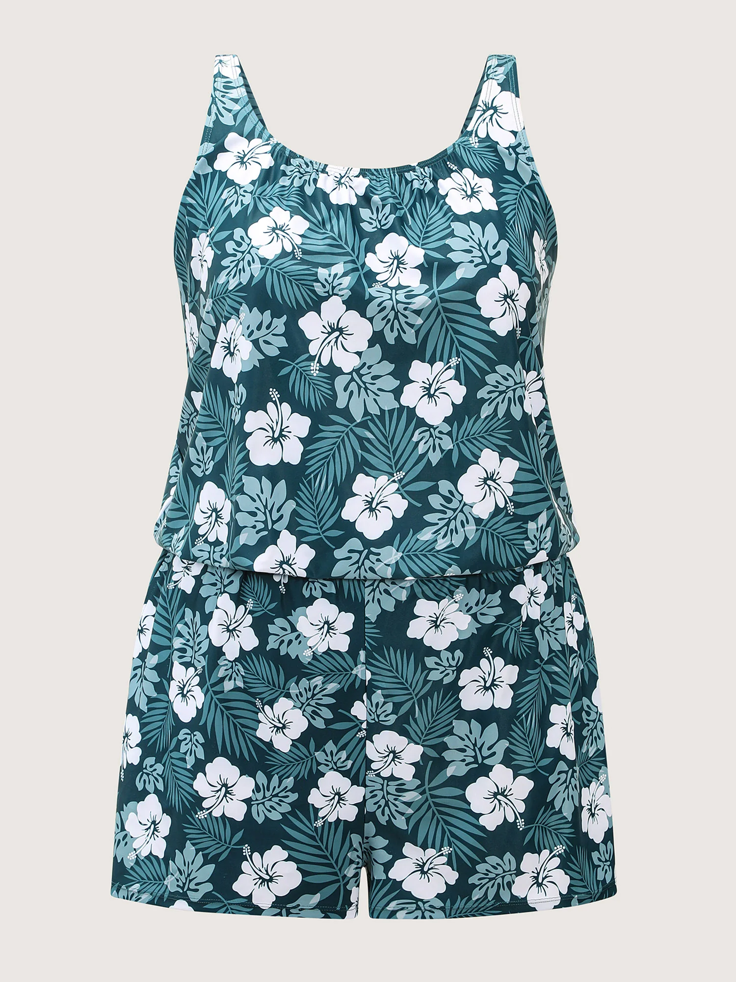 Tropical Flower Print Pockets One-Piece Swimsuit - Image 64
