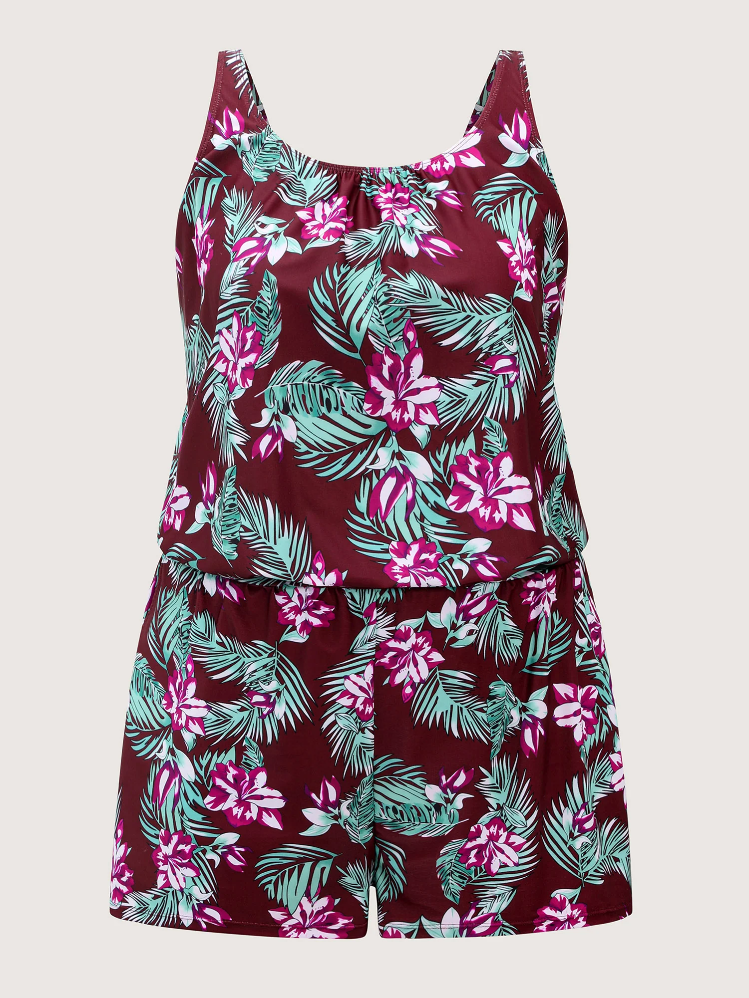Tropical Flower Print Pockets One-Piece Swimsuit - Image 82