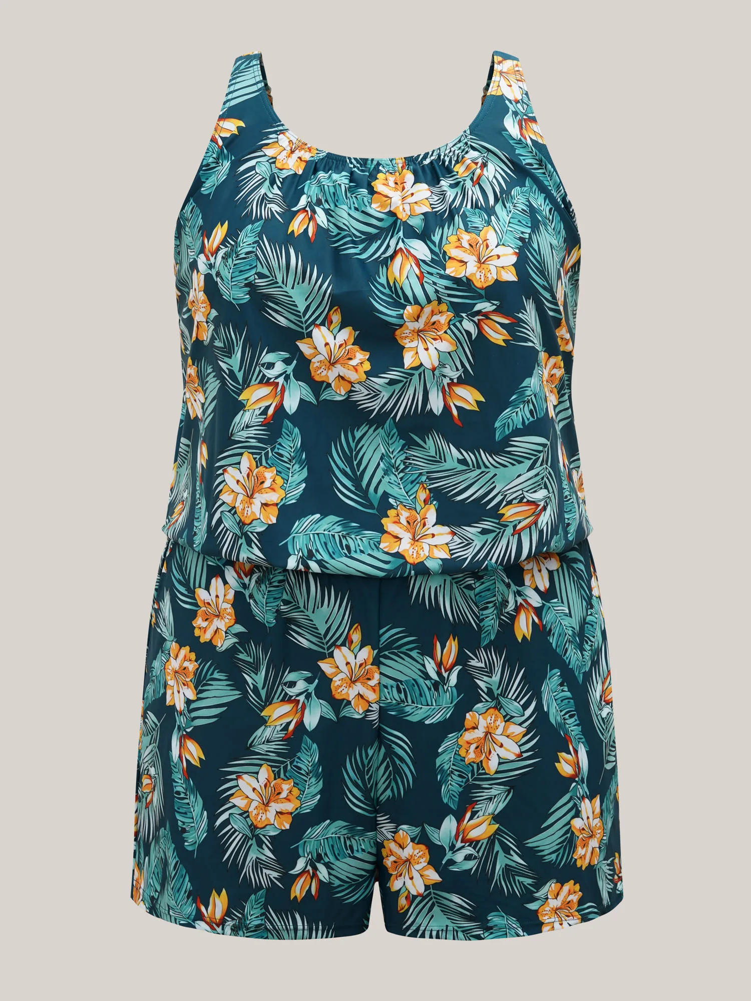 Tropical Flower Print Pockets One-Piece Swimsuit - Image 90