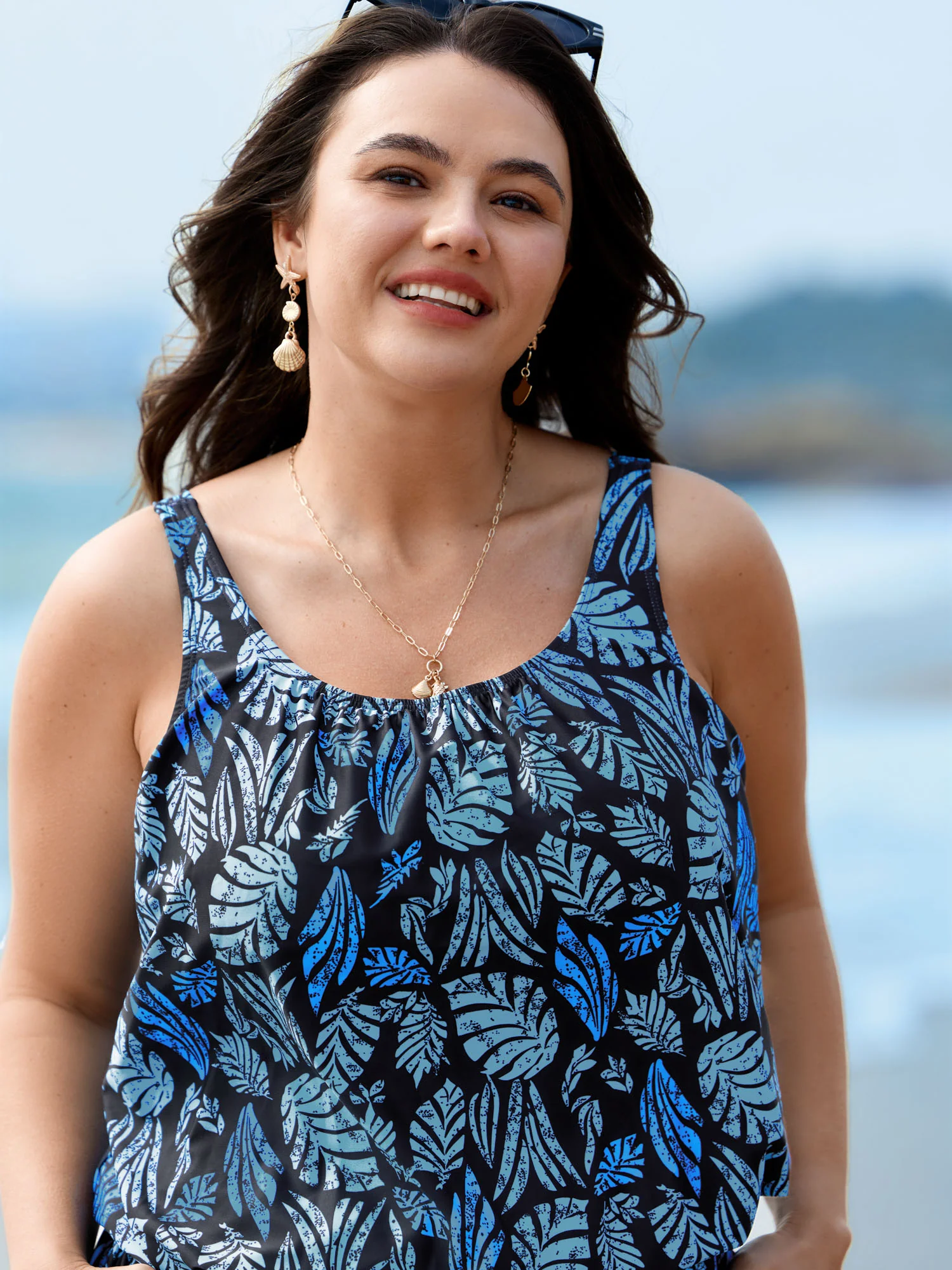 Tropical Flower Print Pockets One-Piece Swimsuit - Image 92