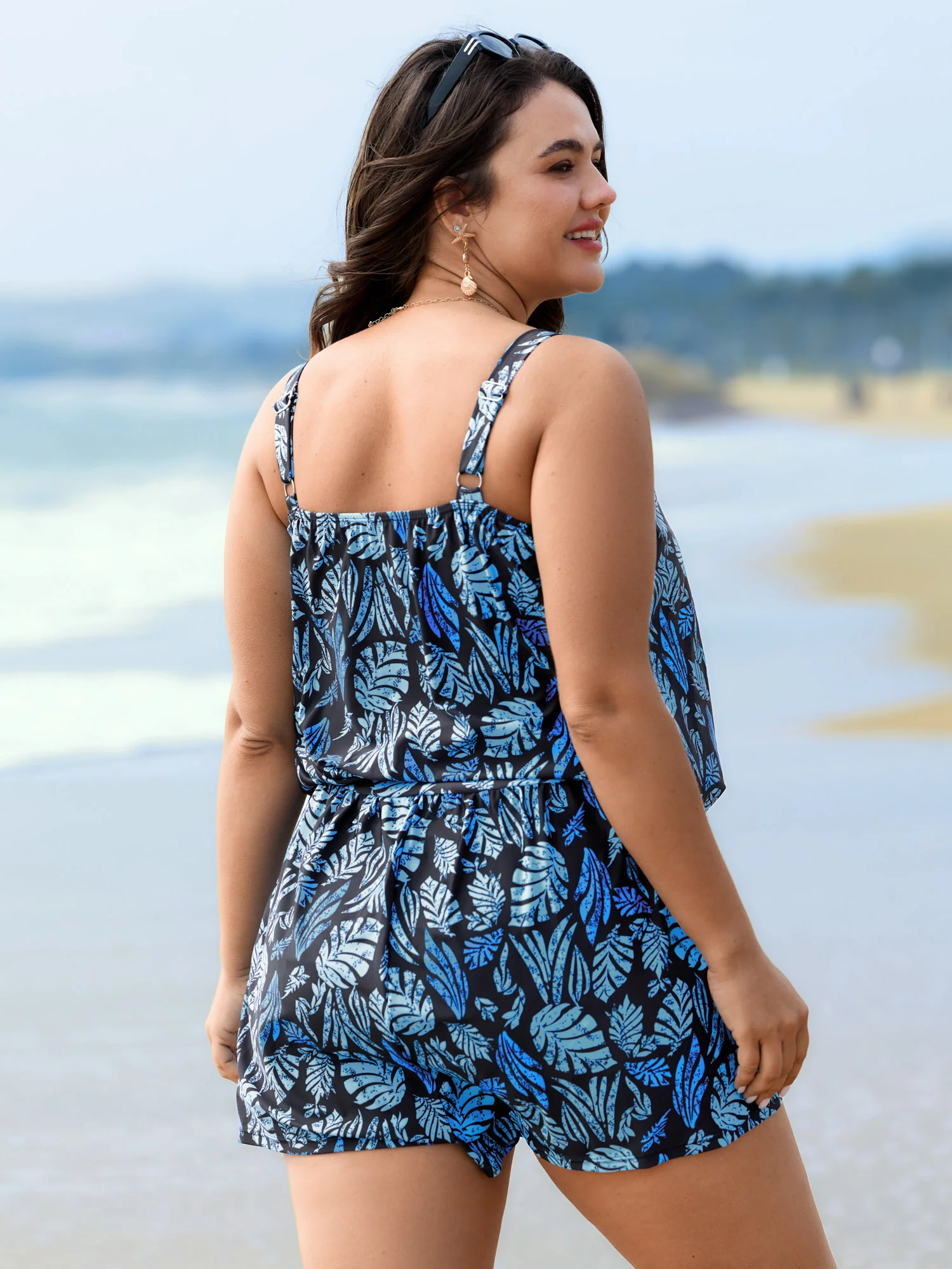Tropical Flower Print Pockets One-Piece Swimsuit - Image 96
