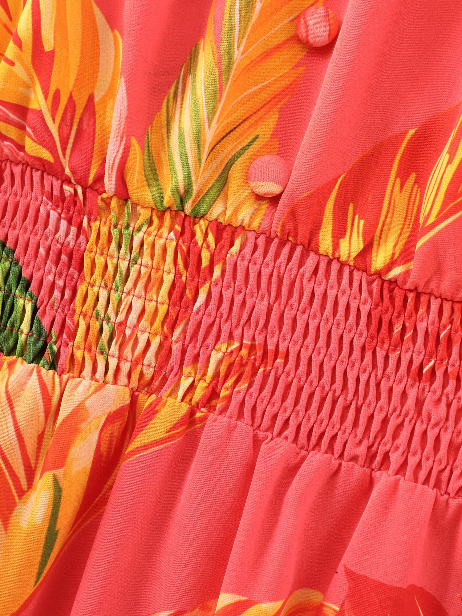 Tropical Leaf Print Shirred Tie Shoulder Maxi Dress - Image 5