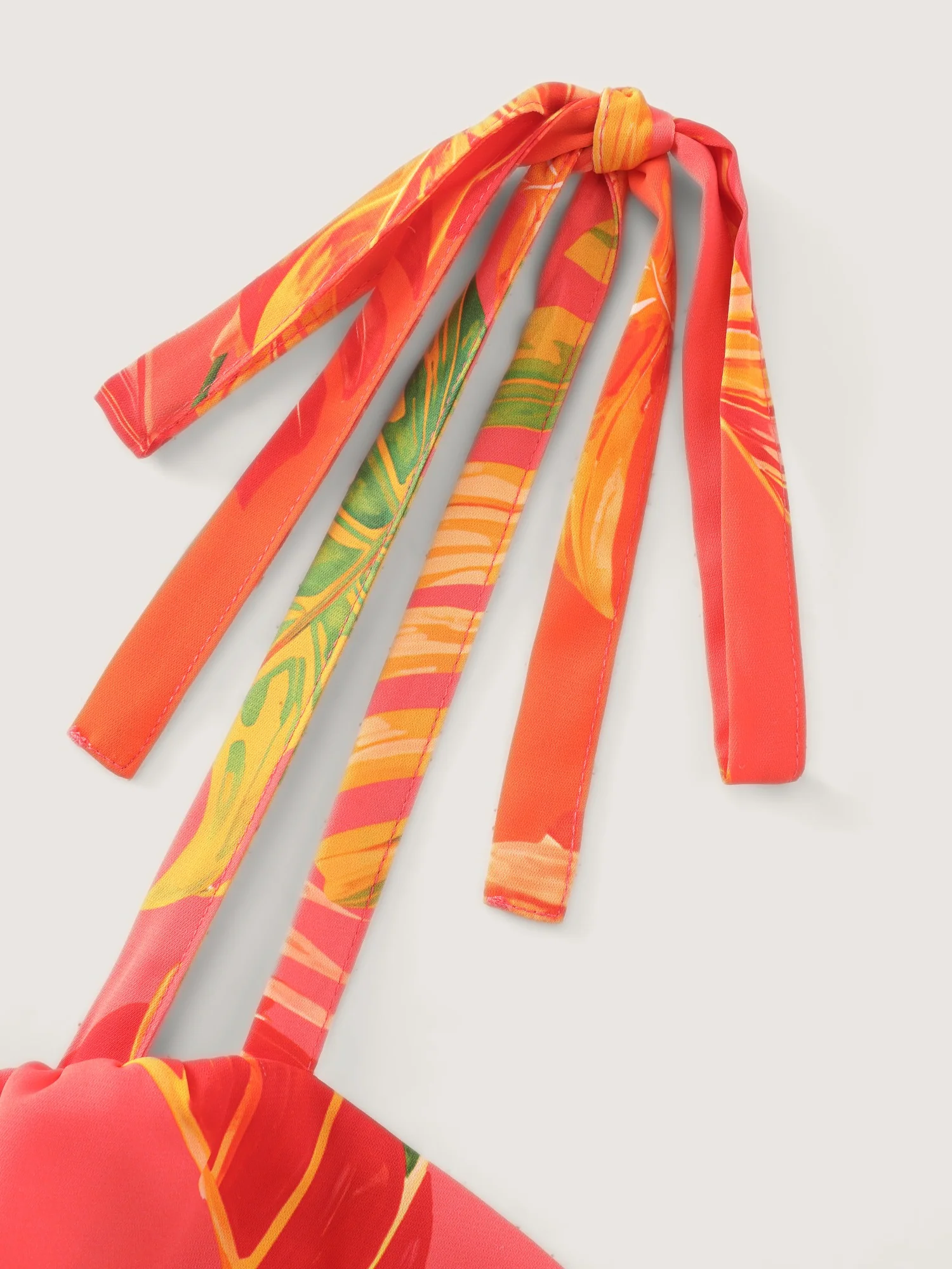 Tropical Leaf Print Shirred Tie Shoulder Maxi Dress - Image 6