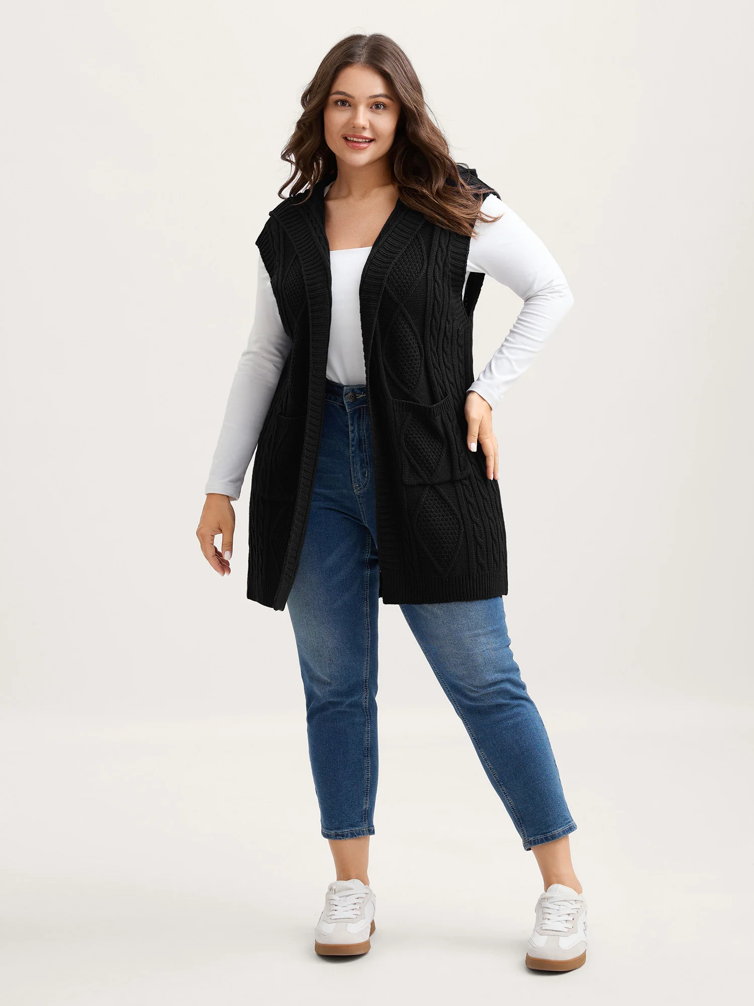 Twisted Hooded Sleeveless Knit Cardigan - Image 3