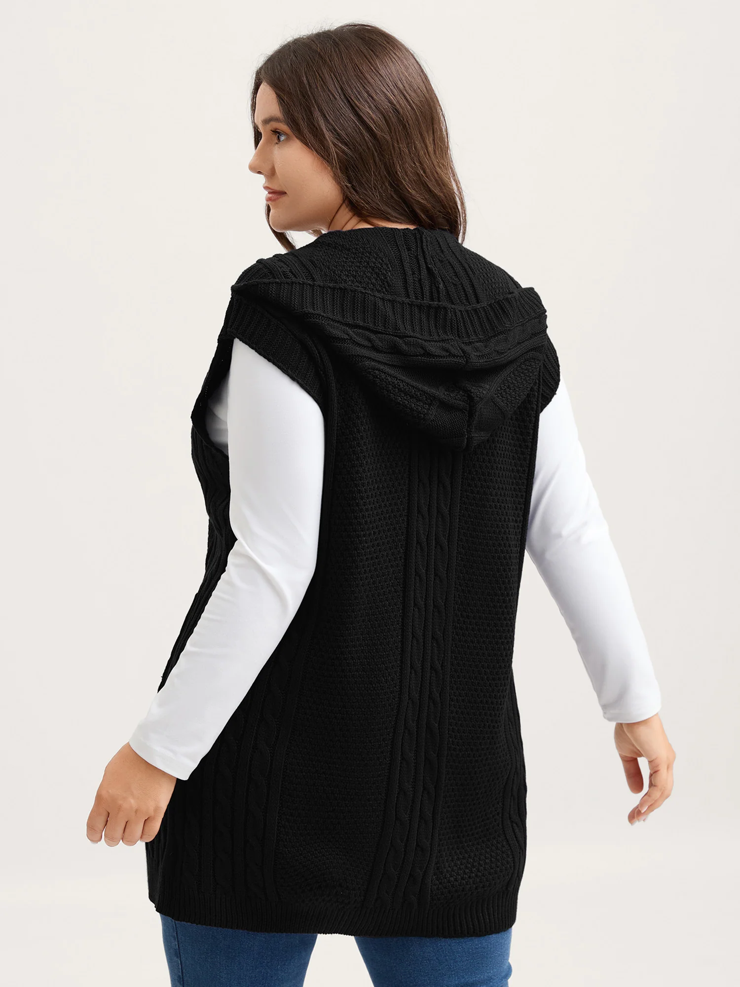 Twisted Hooded Sleeveless Knit Cardigan - Image 4