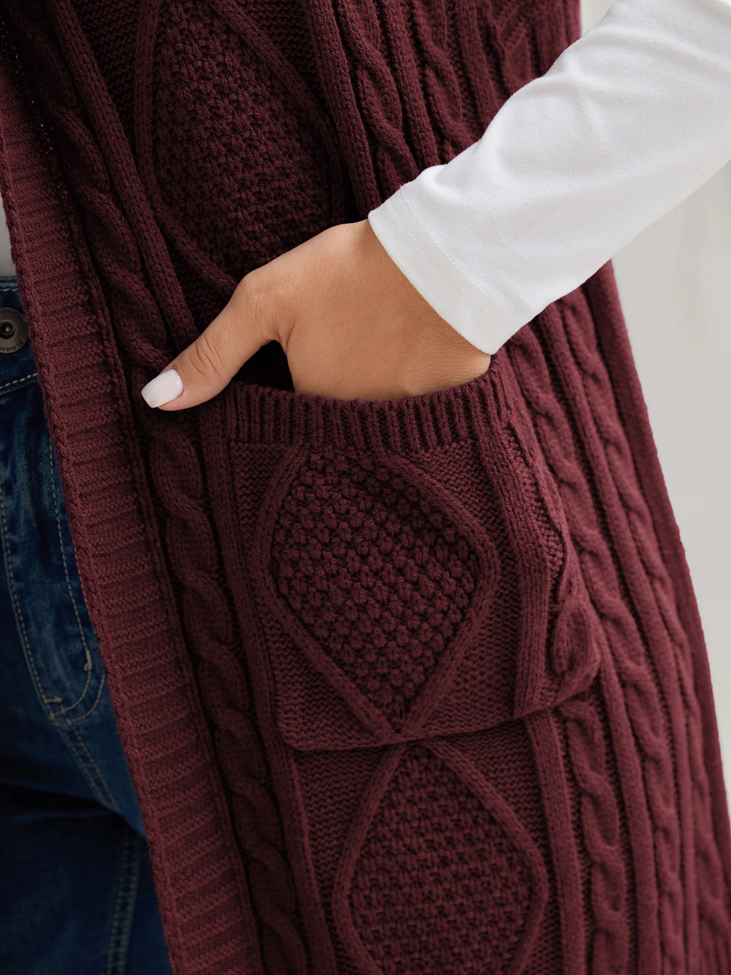 Twisted Hooded Sleeveless Knit Cardigan - Image 6