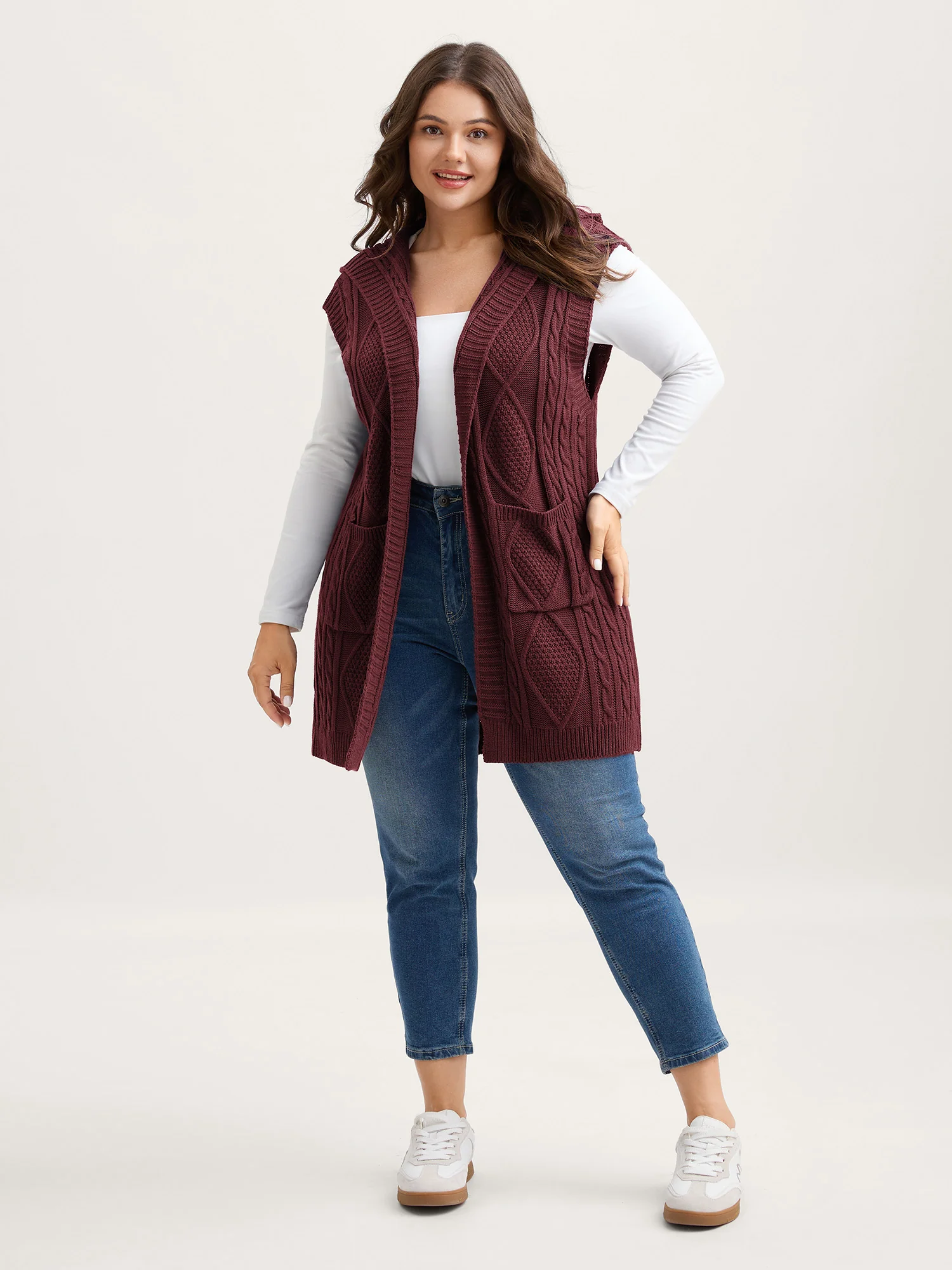Twisted Hooded Sleeveless Knit Cardigan - Image 7