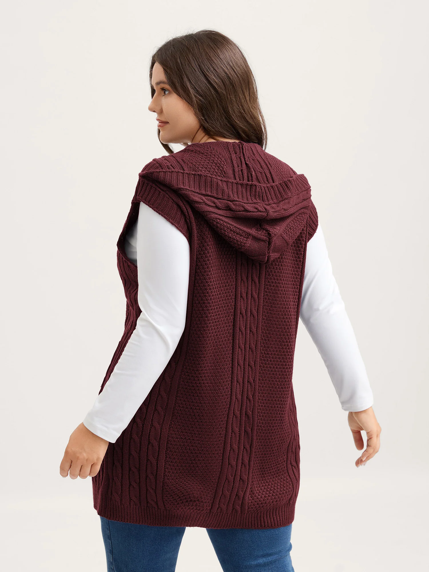 Twisted Hooded Sleeveless Knit Cardigan - Image 8